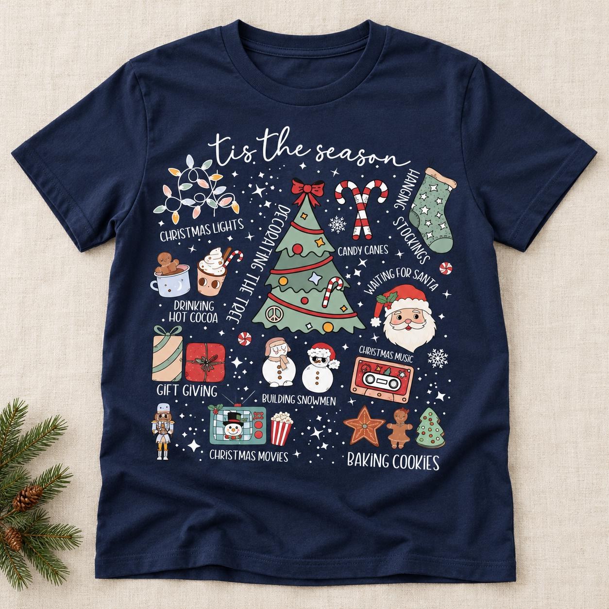 Tis the Season Shirt, Christmas Activities Collage Holiday Graphic Tee, view 2