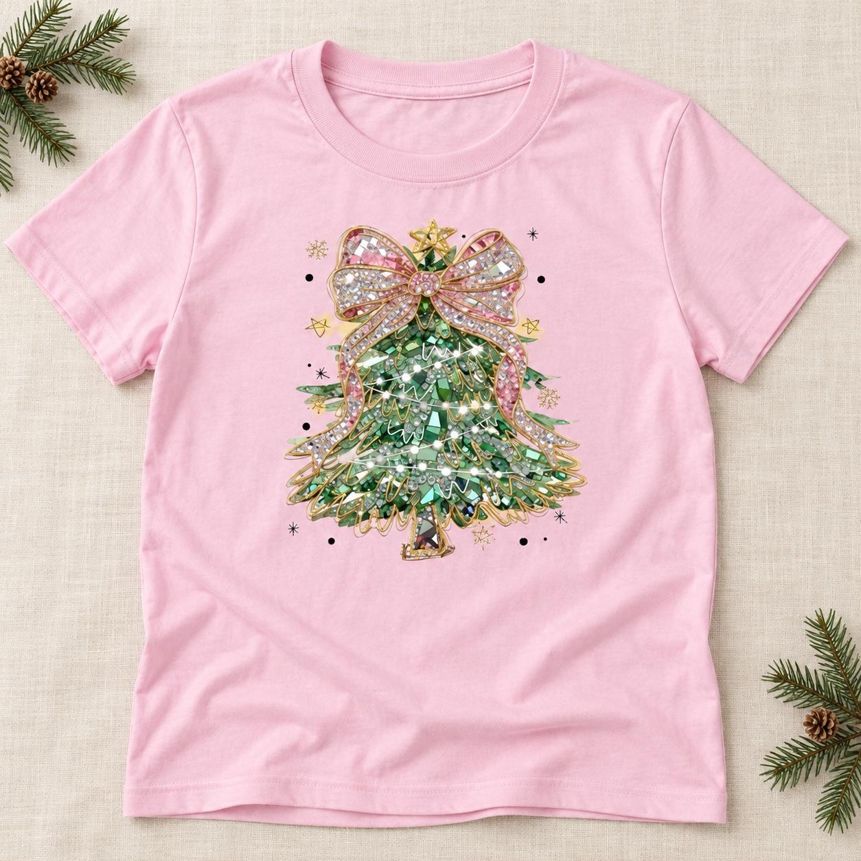 Christmas Tree Bow Shirt, Jeweled Holiday Tree Graphic Tee, view 2