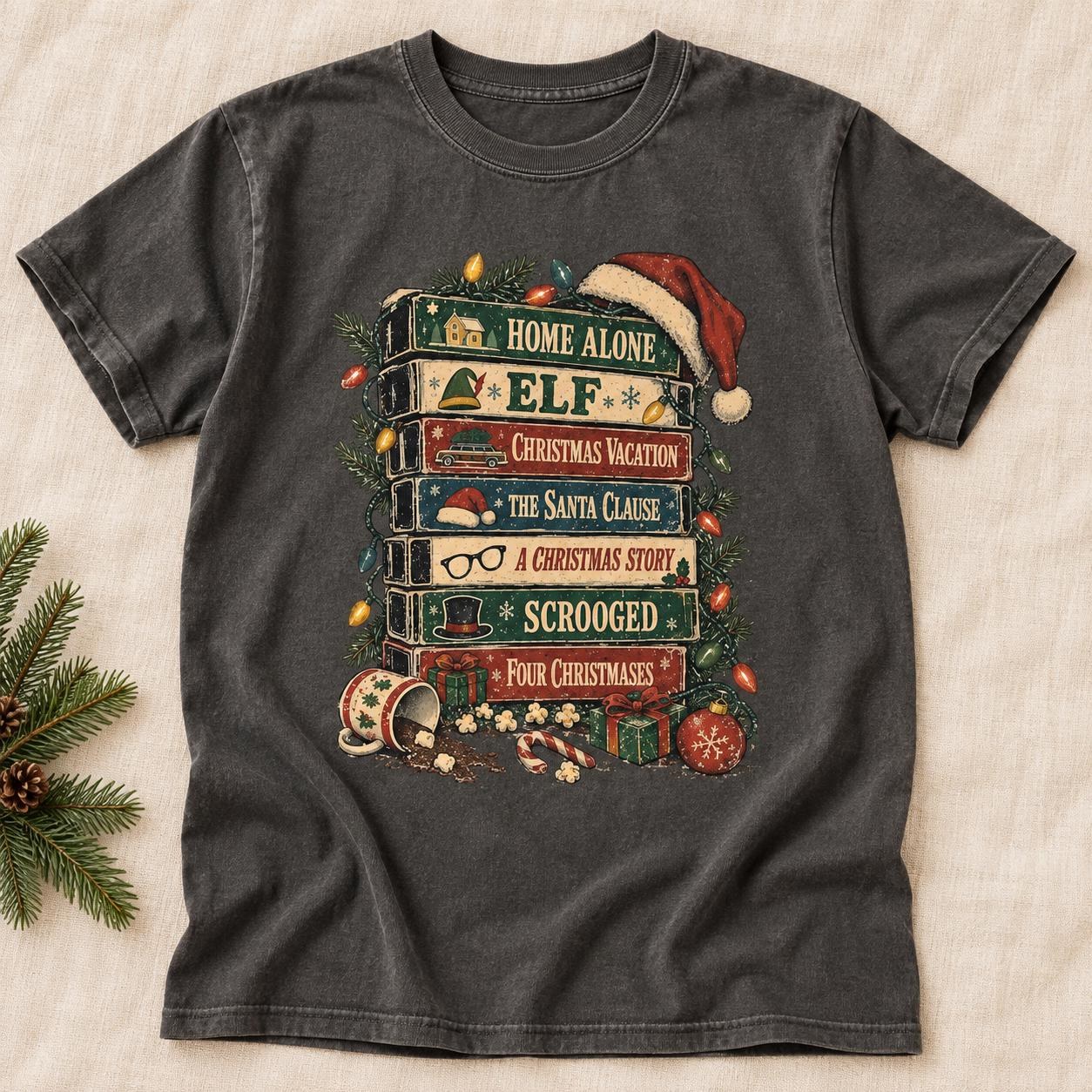 Christmas Movie Stack Shirt, Holiday Favorites Vintage Graphic Tee