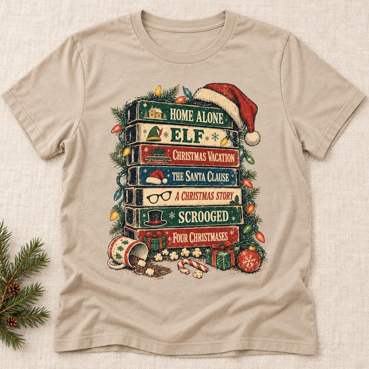 Christmas Movie Stack Shirt, Holiday Favorites Vintage Graphic Tee, view 2