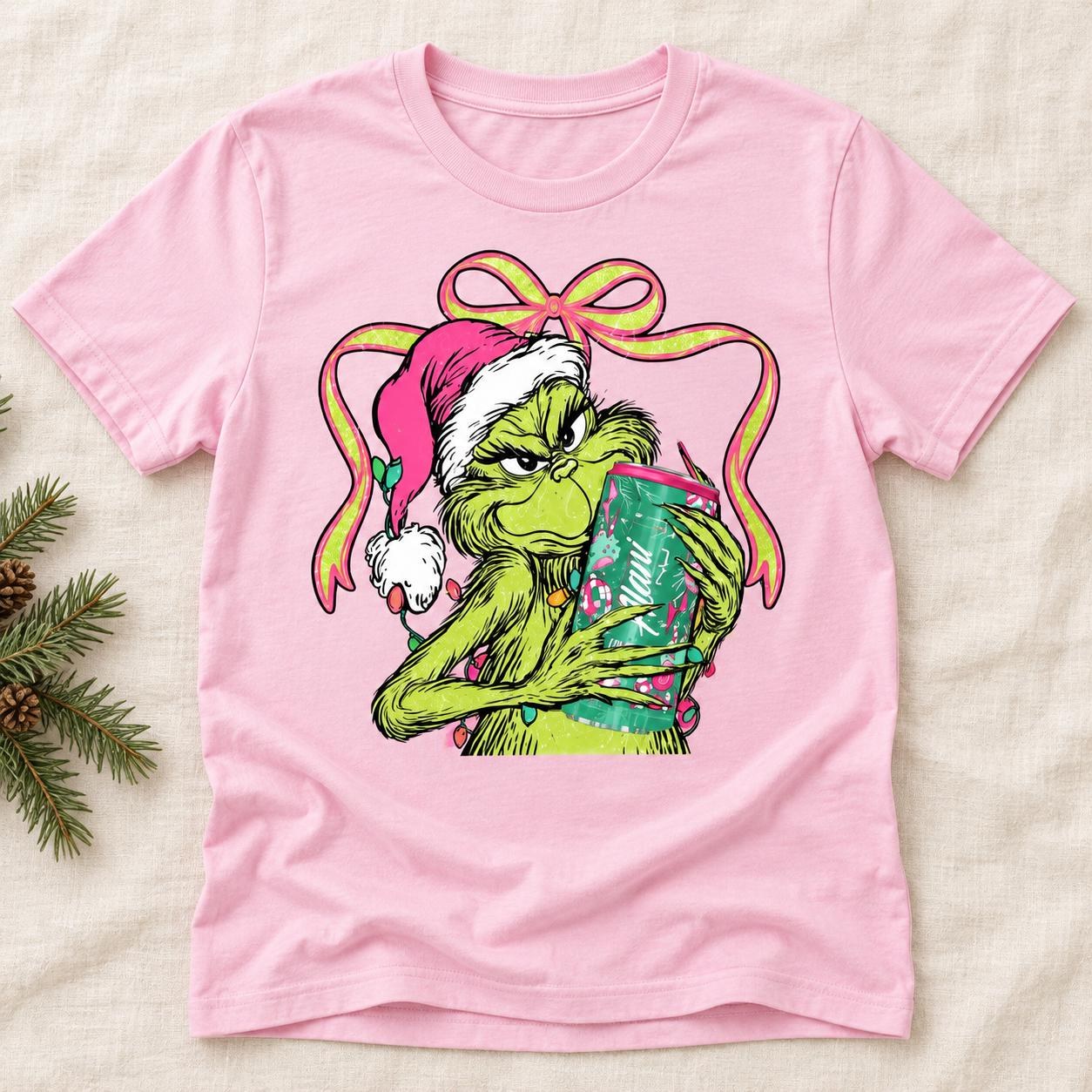 Grinch Christmas Shirt, Pink Bow and Holiday Tumbler Graphic Tee