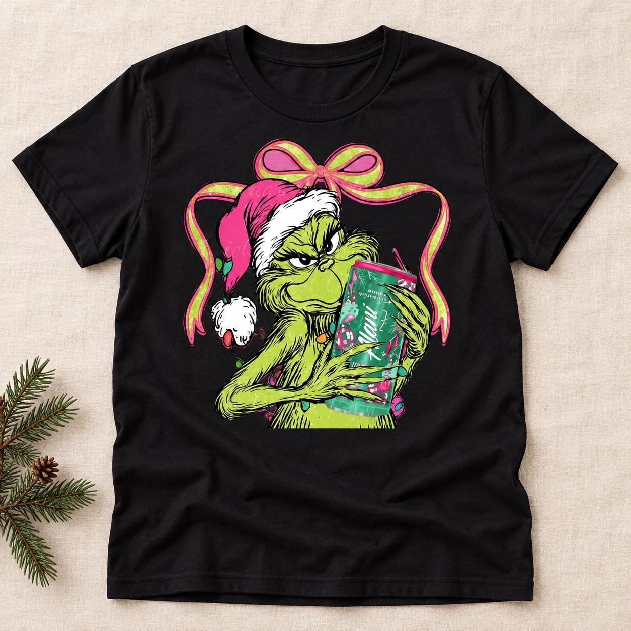 Grinch Christmas Shirt, Pink Bow and Holiday Tumbler Graphic Tee, view 2