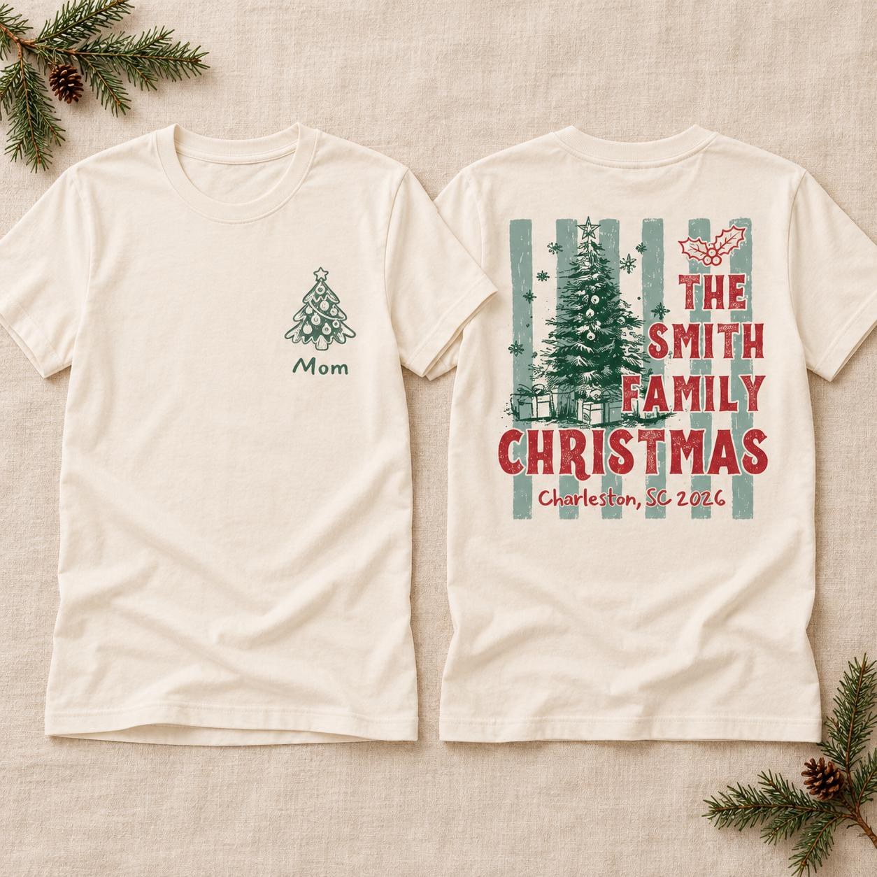 Personalized Family Christmas Shirt, Matching Holiday Front and Back Graphic Tee, view 2