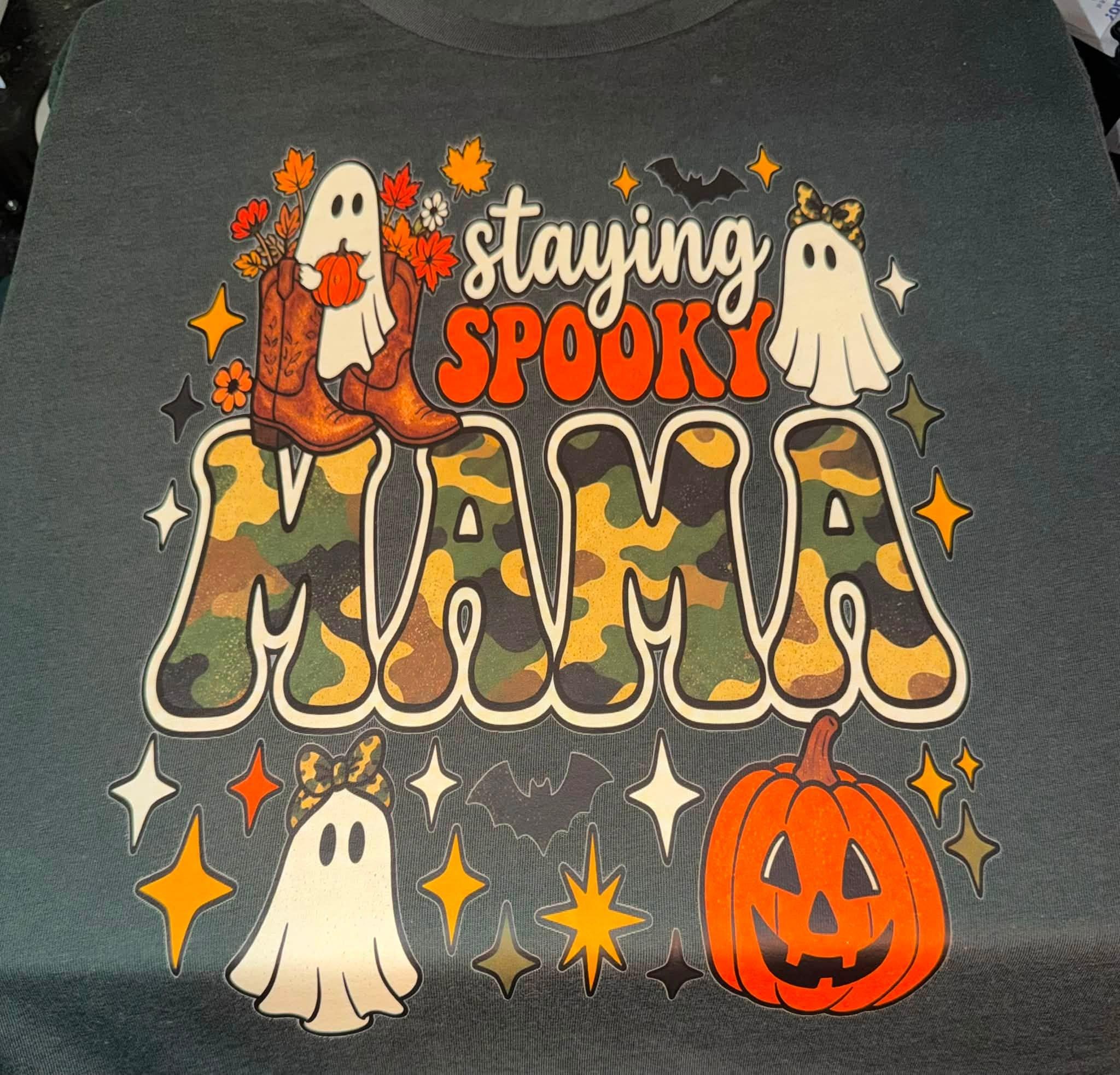Halloween Shirt Collection, Spooky Goose Mama Ghost and Pink October Graphic Tees, view 2