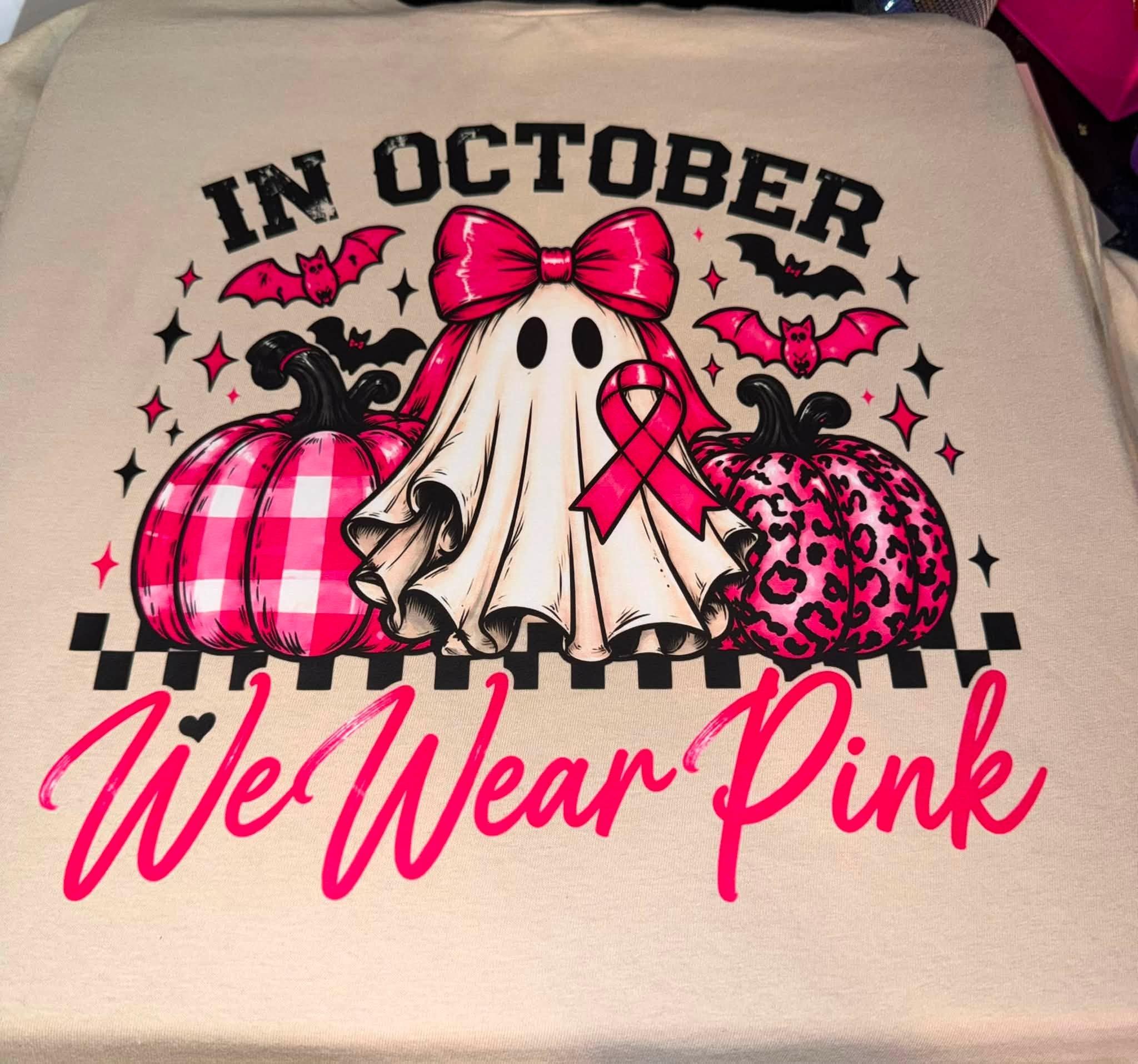 Halloween Shirt Collection, Spooky Goose Mama Ghost and Pink October Graphic Tees, view 4