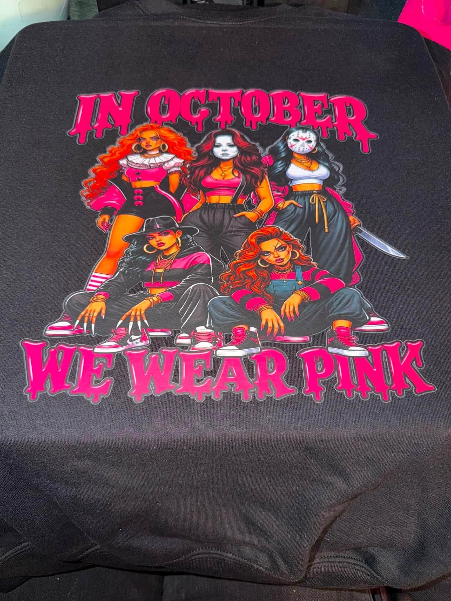 Halloween Shirt Collection, Spooky Goose Mama Ghost and Pink October Graphic Tees, view 7
