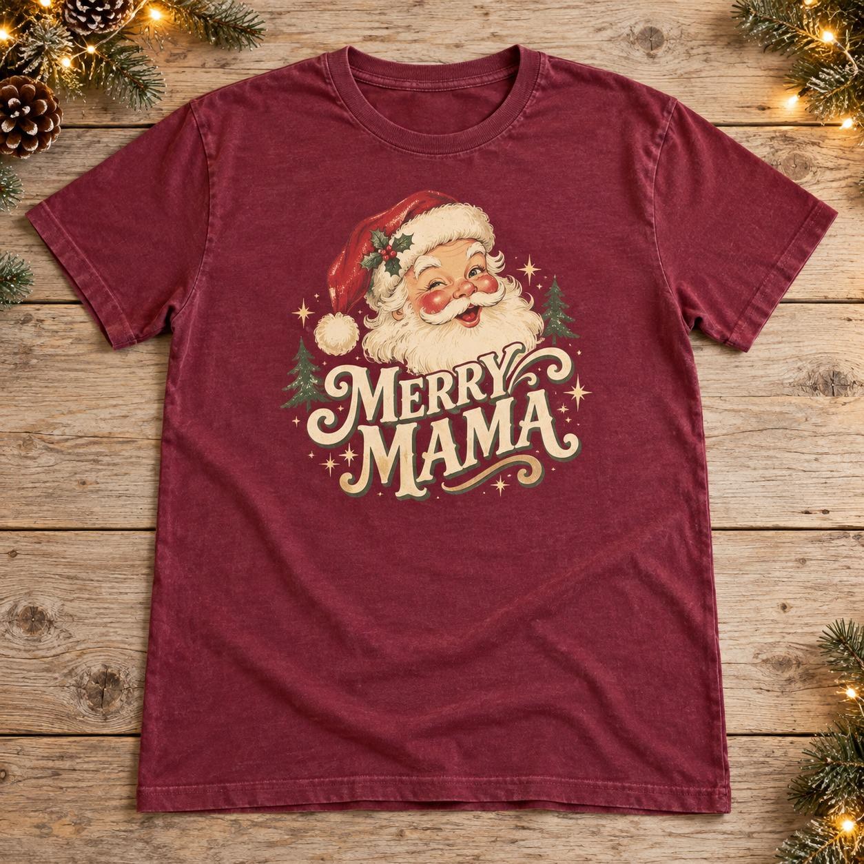 Merry Mama Christmas Shirt, Festive Santa Mom Holiday Graphic Tee