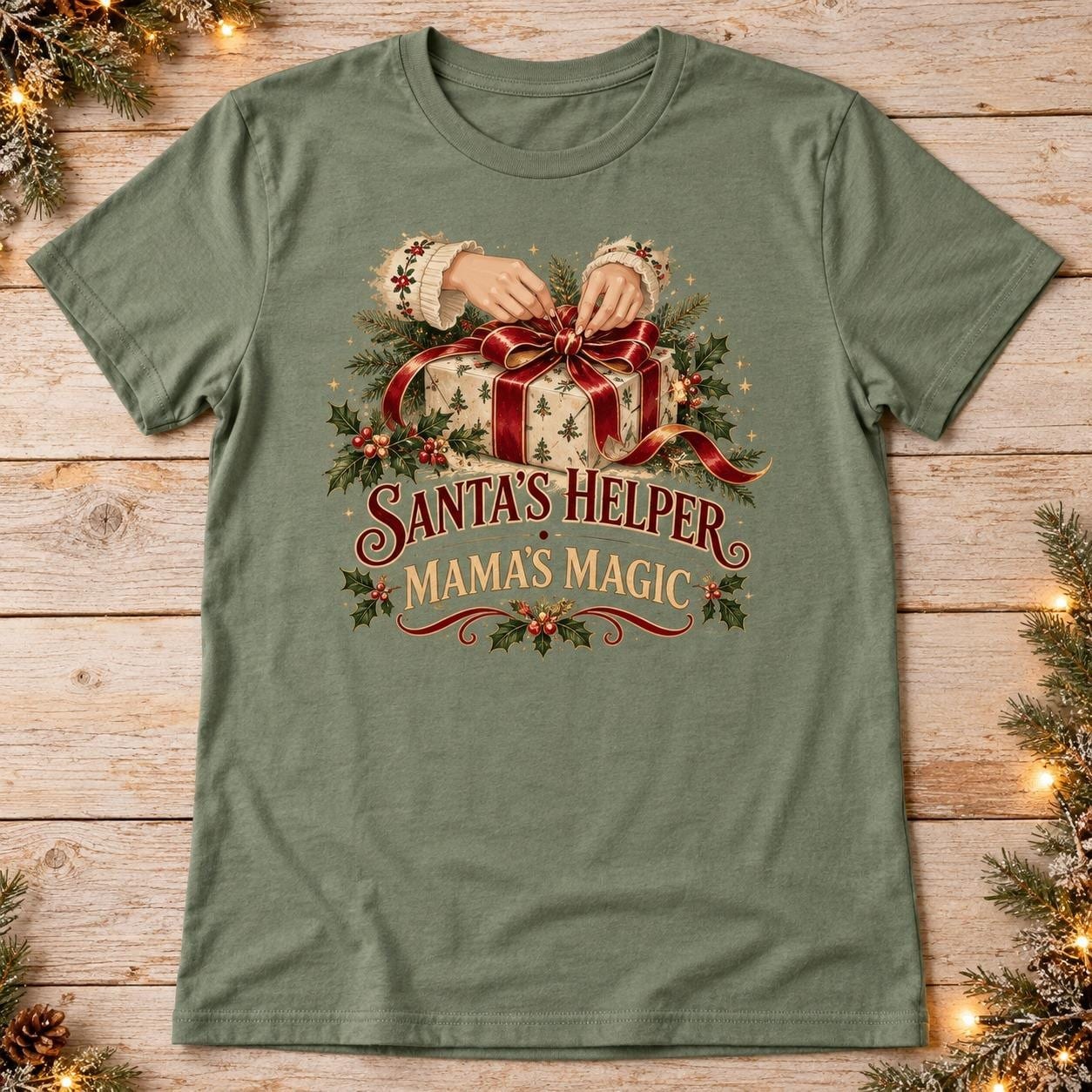 Santas Helper Mamas Magic Christmas Shirt, Holiday Mom Graphic Tee