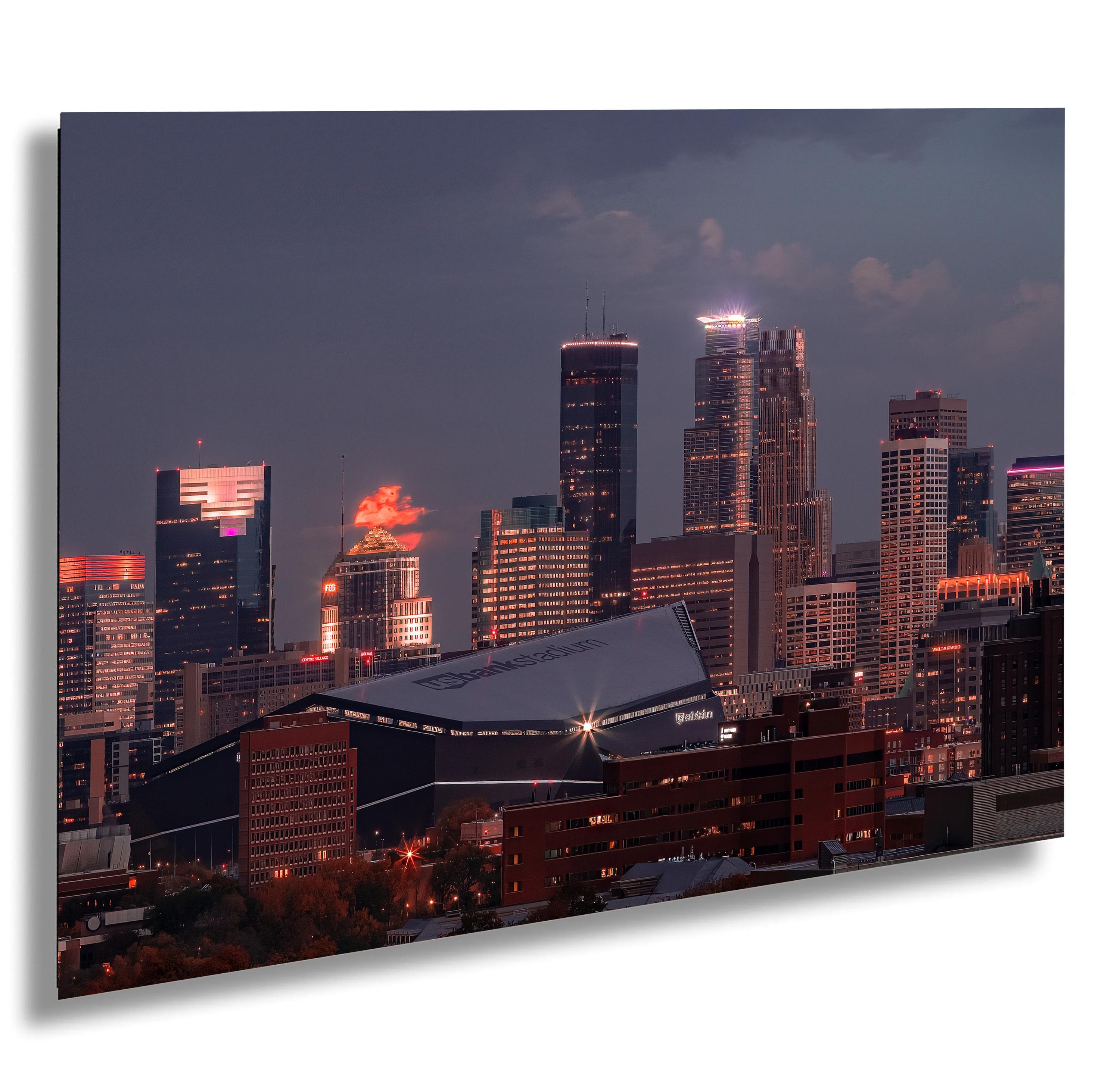 Minneapolis Skyline Print: US Bank Stadium, Morning Moon, Minnesota Wall Art