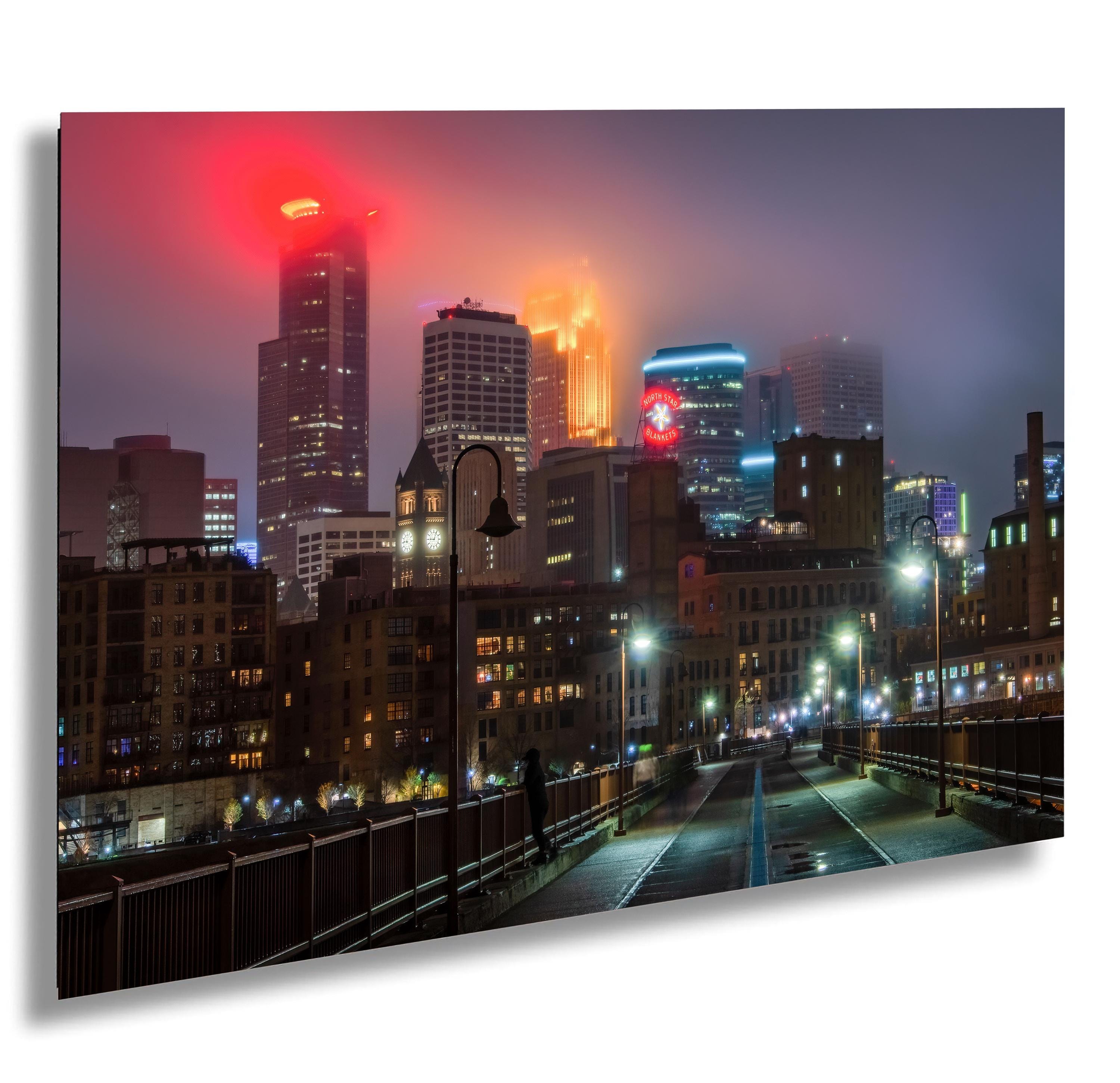 Minneapolis Skyline Print: Misty Evening from Stone Arch Bridge