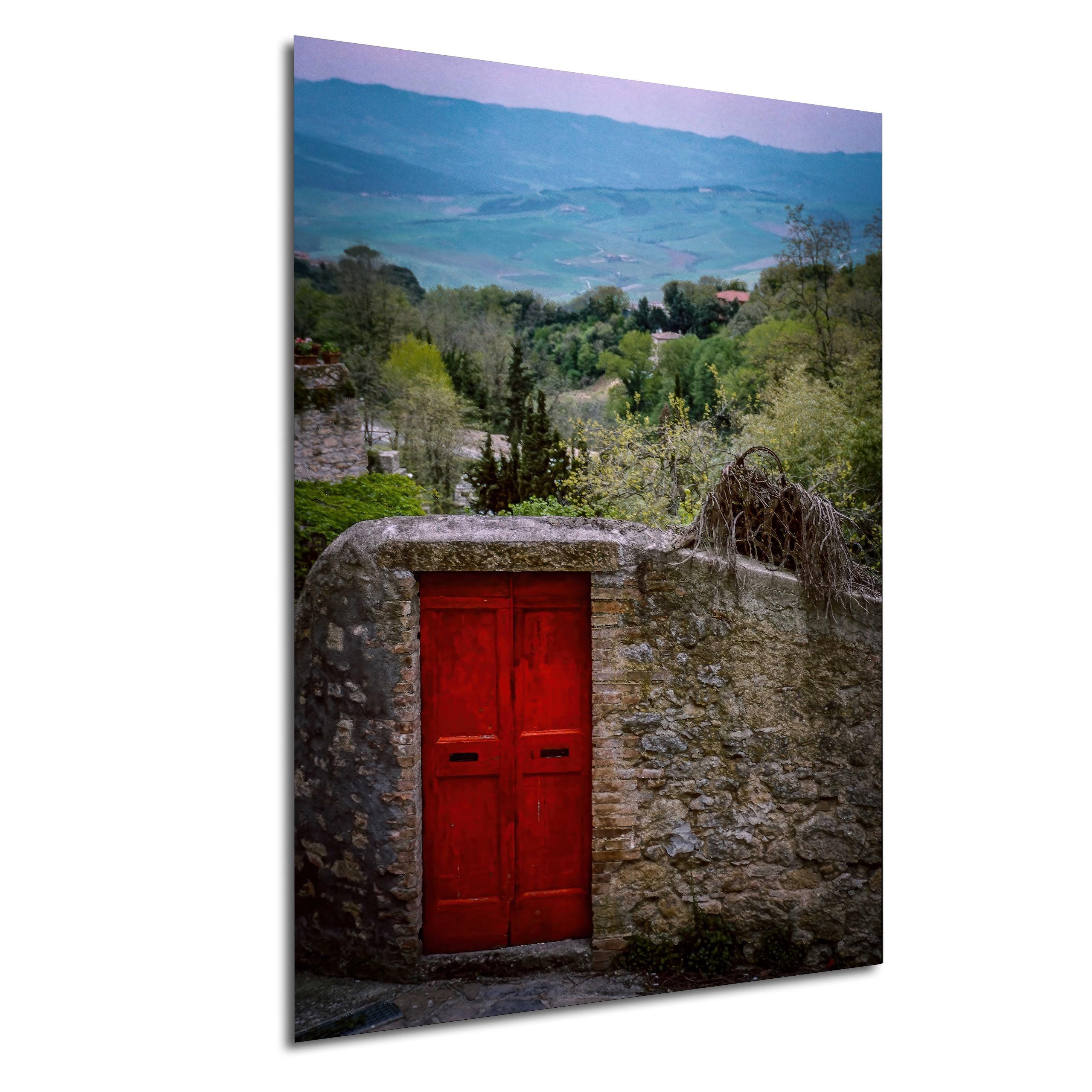 Volterra Tuscany Photo Art: Red Door Print - Italy Wall Decor