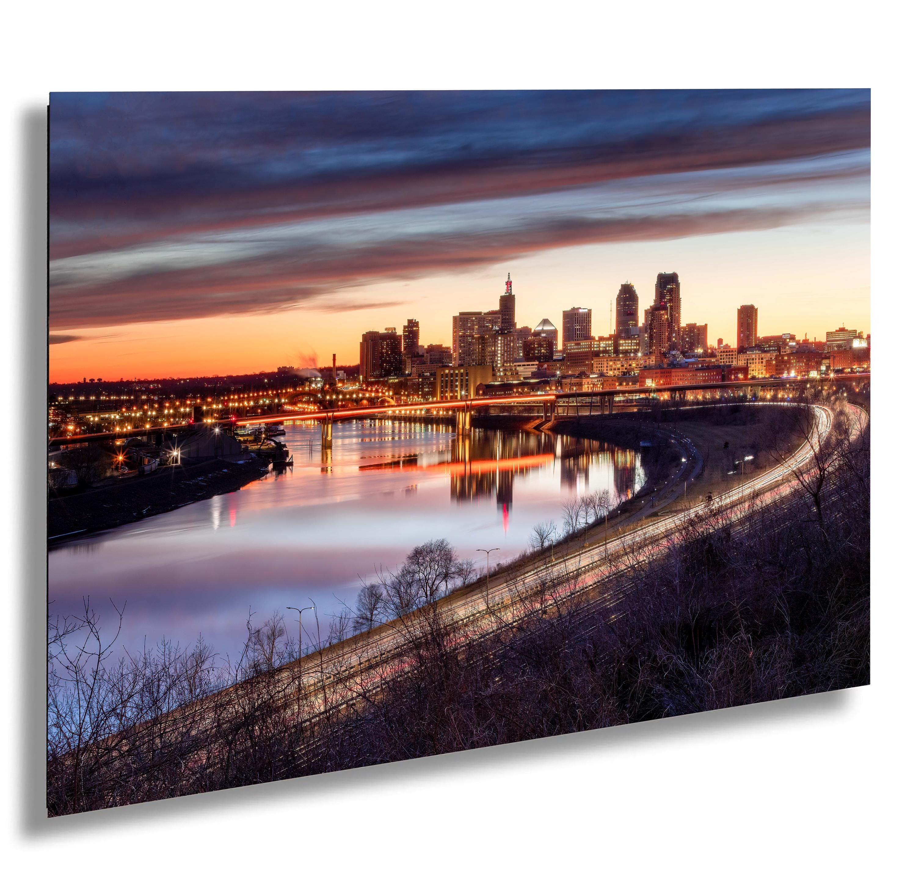 St Paul Skyline Sunset Print: Mississippi River, Minnesota Wall Art