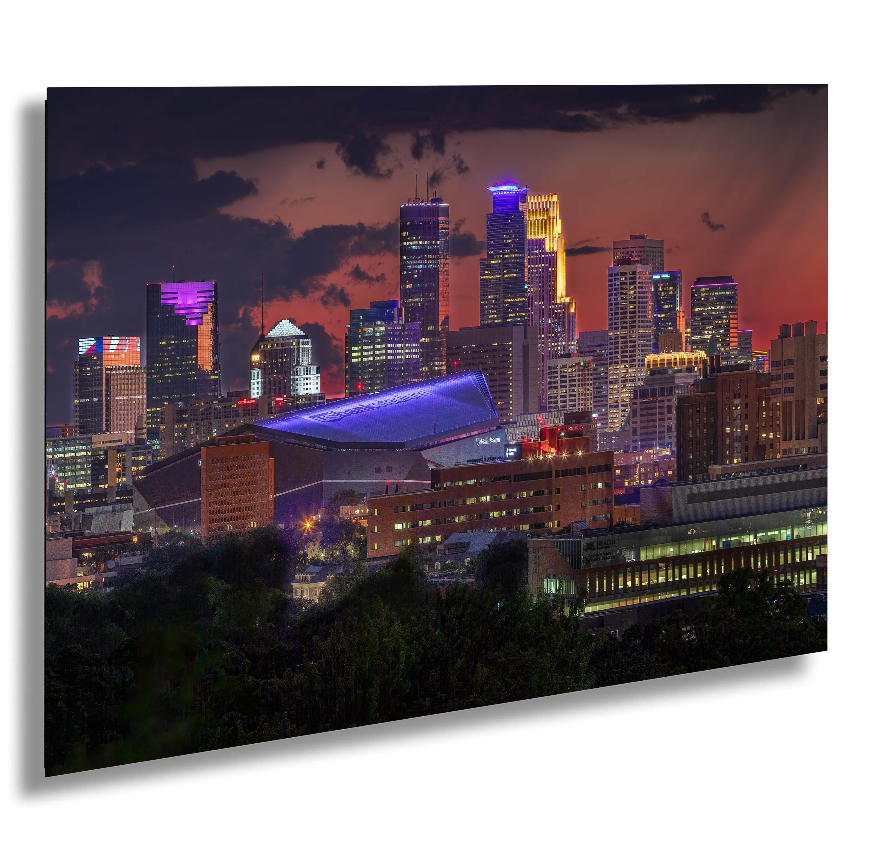 Minneapolis Skyline Sunset Print: US Bank Stadium, Minnesota Vikings