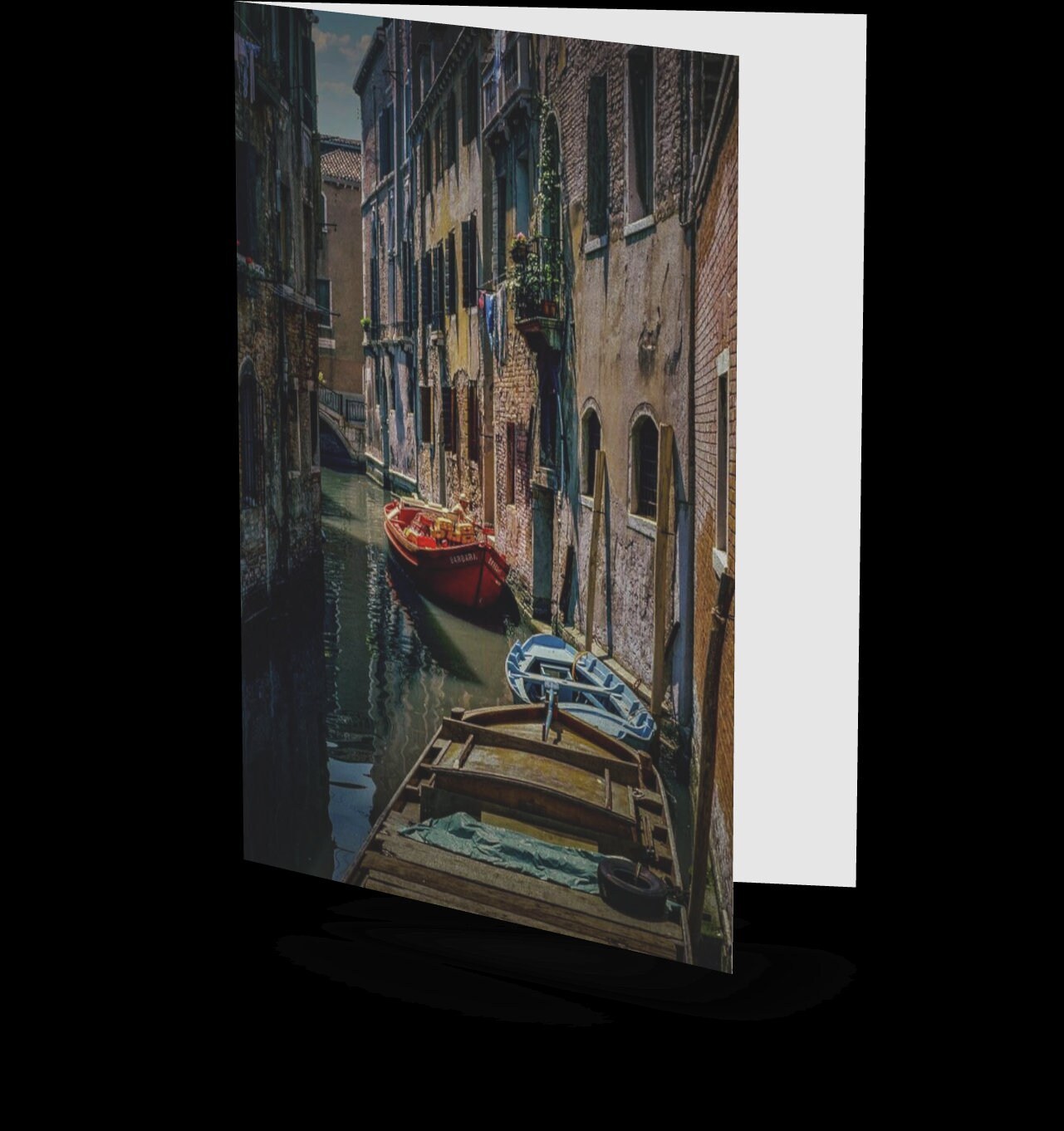 Venice Canal Photo Greeting Card: Red Delivery Boat Art