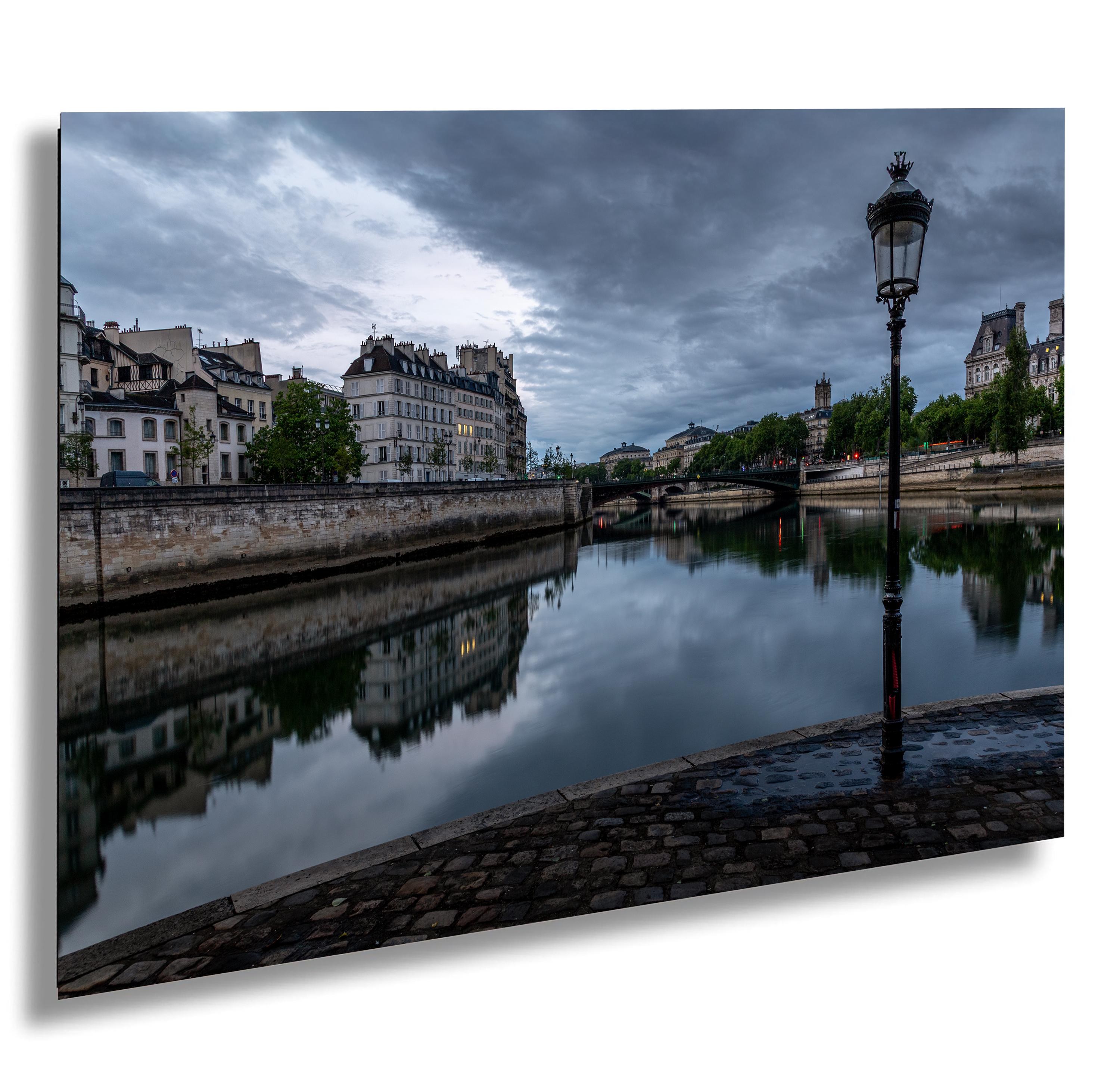 Paris Photography Print: Seine River Reflections, Blue Hour Wall Art