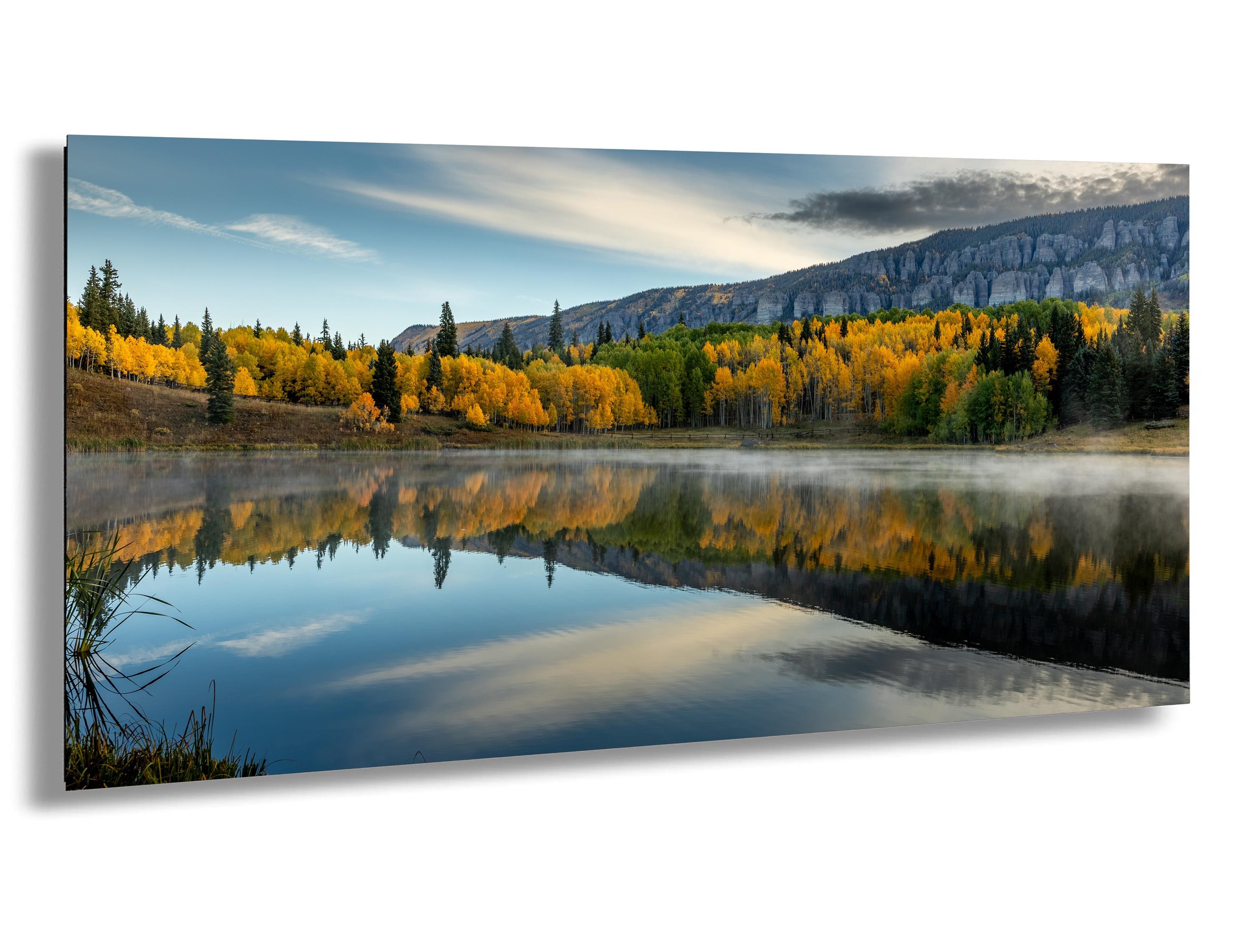Beaver Lake Fall Morning – Ridgway Colorado Landscape Photography Print – Golden Aspen Reflections and Mountain Wall Art for Rustic Décor