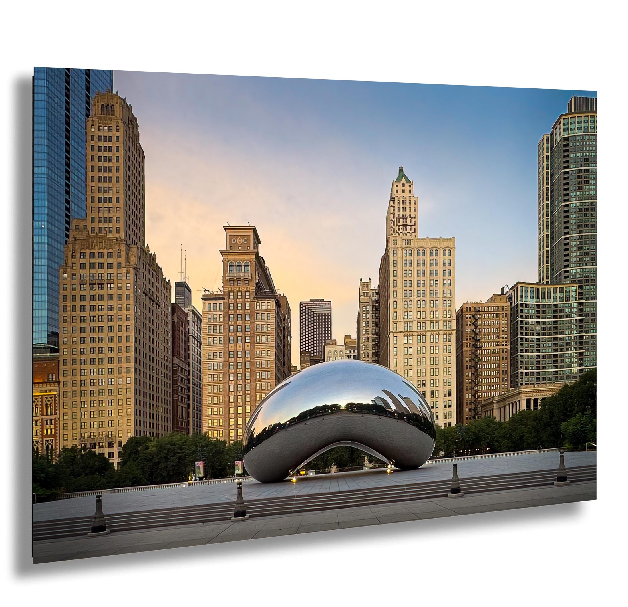 Cloud Gate Chicago Skyline Print, Sunrise Cityscape, Modern Urban Decor