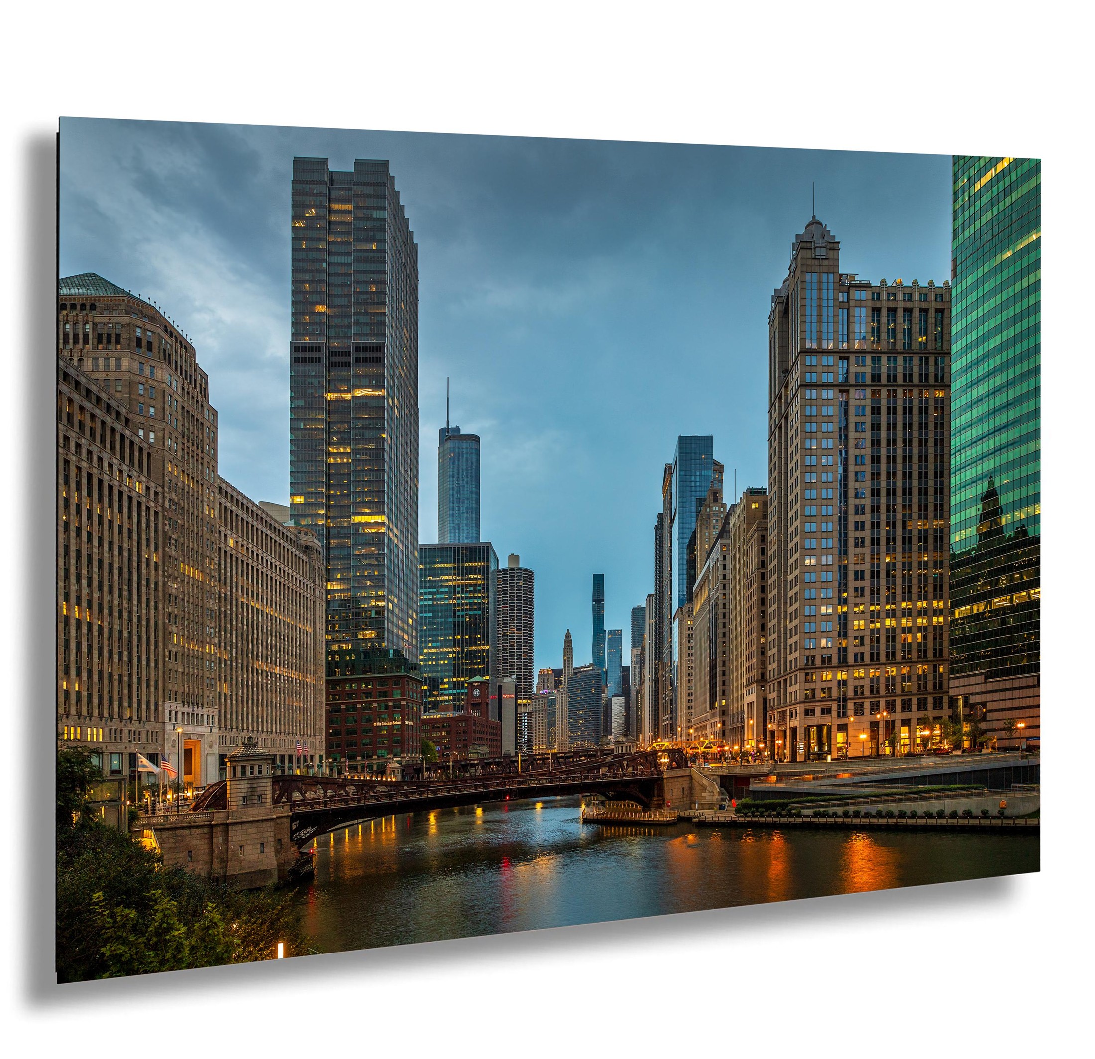 Chicago River Skyline Photography Print at Sunrise, Chicago Riverwalk Wall Art, Downtown Chicago Architecture, Cityscape Photo
