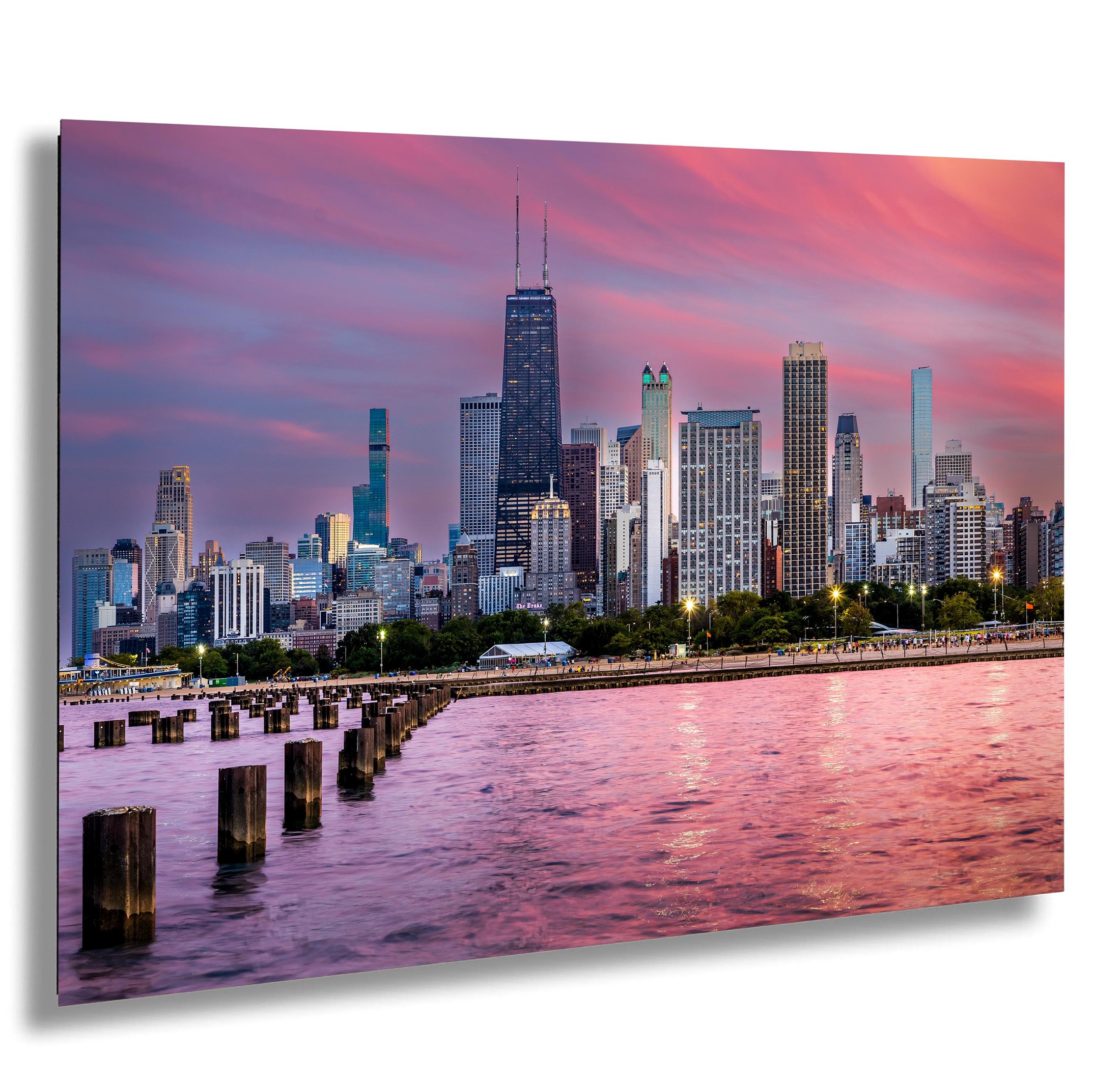 Chicago Skyline Photography Print at Sunset from North Avenue Beach, Chicago Cityscape Wall Art, Lake Michigan Landscape Photo