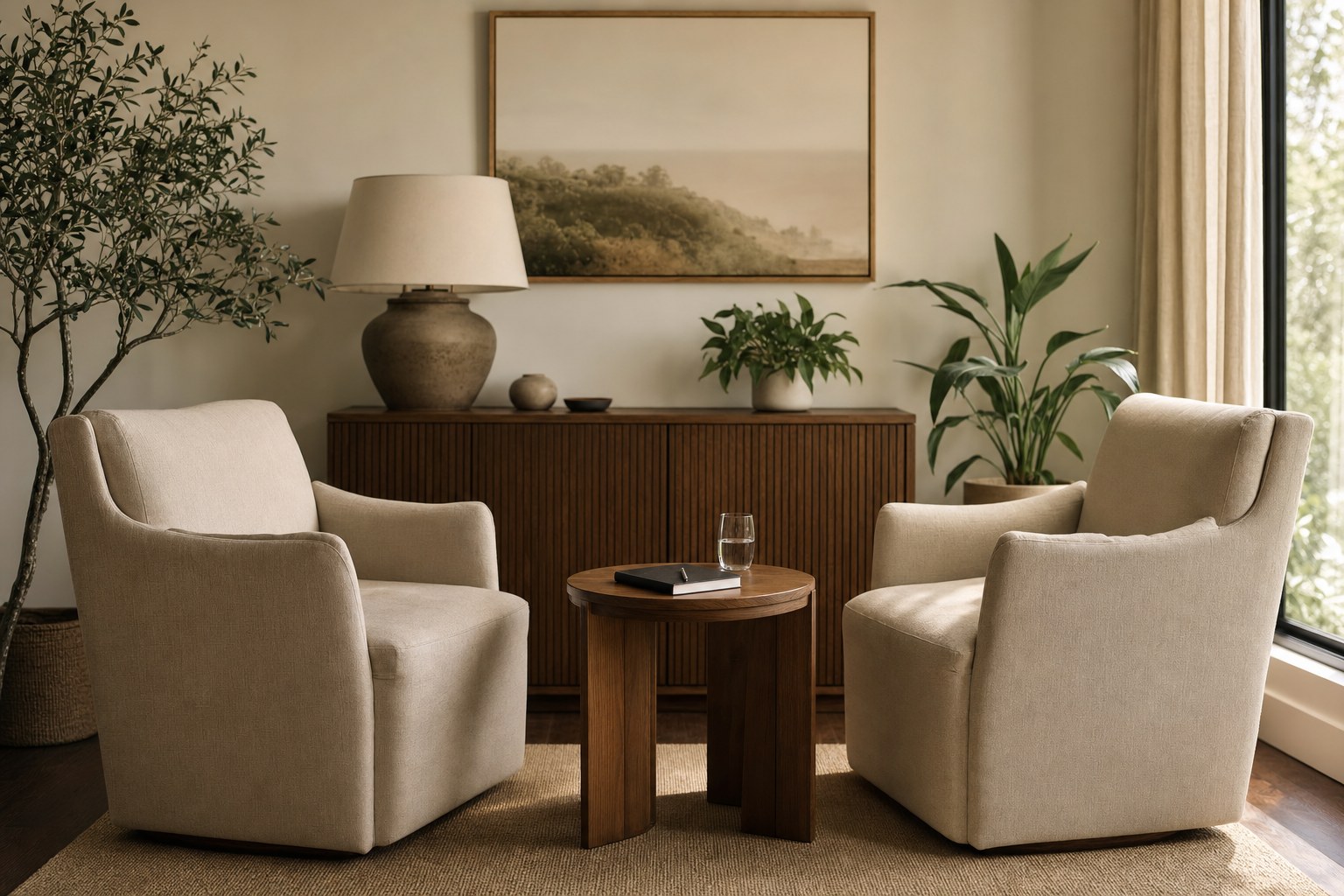 Quiet therapy room prepared for private intensive work