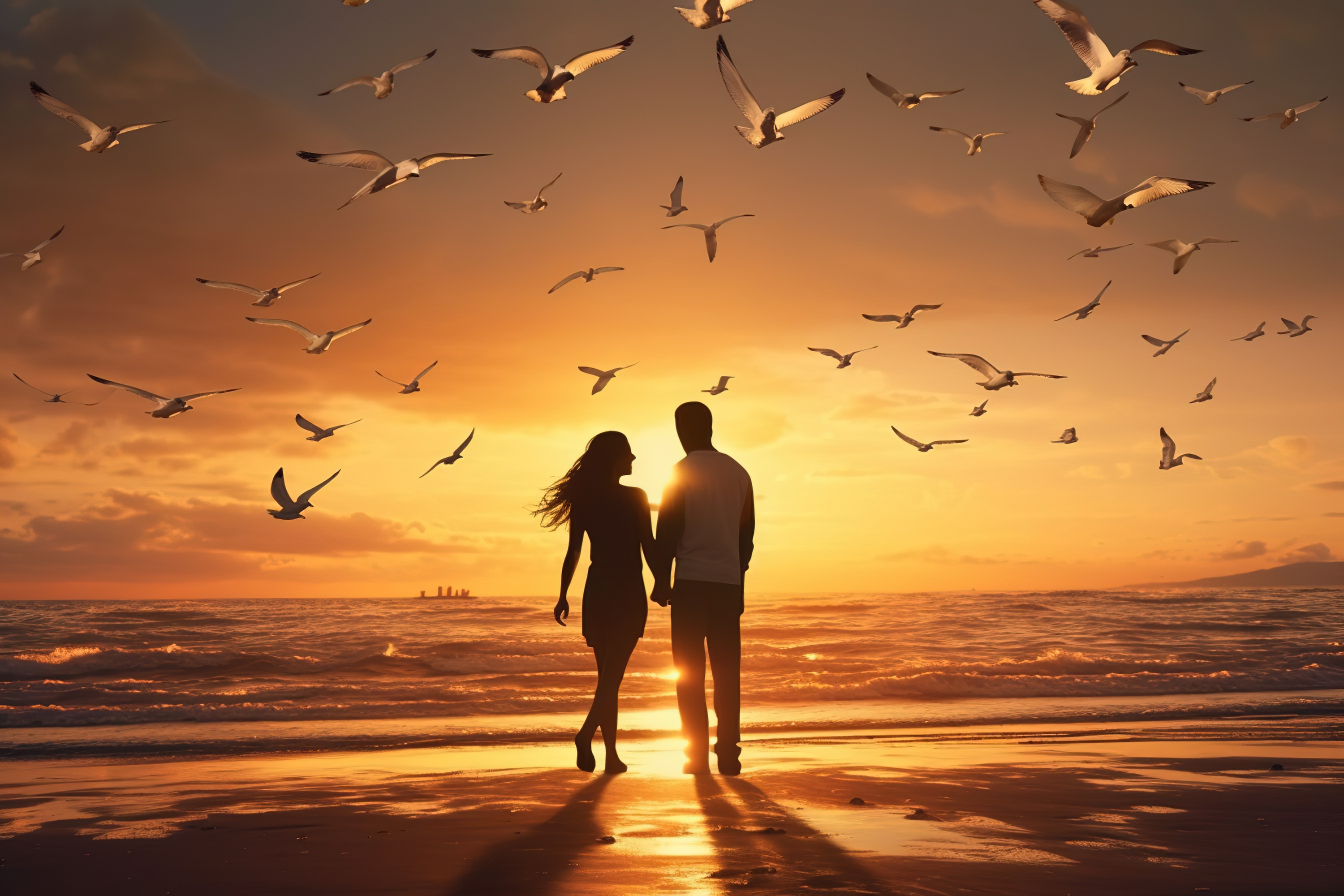 Couple sitting together outdoors at sunset