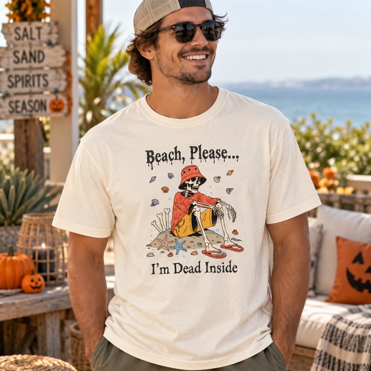 T‑Shirt: "Beach, Please... I'm Dead Inside" Skeleton Beach Graphic Tee