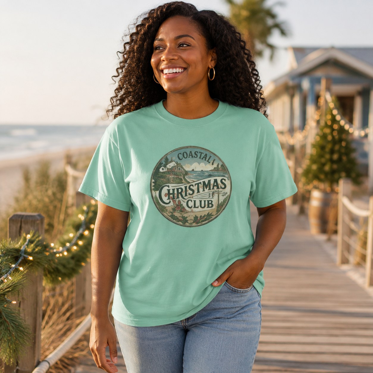 Christmas Club T-Shirt, Coastal Vintage Holiday Tee