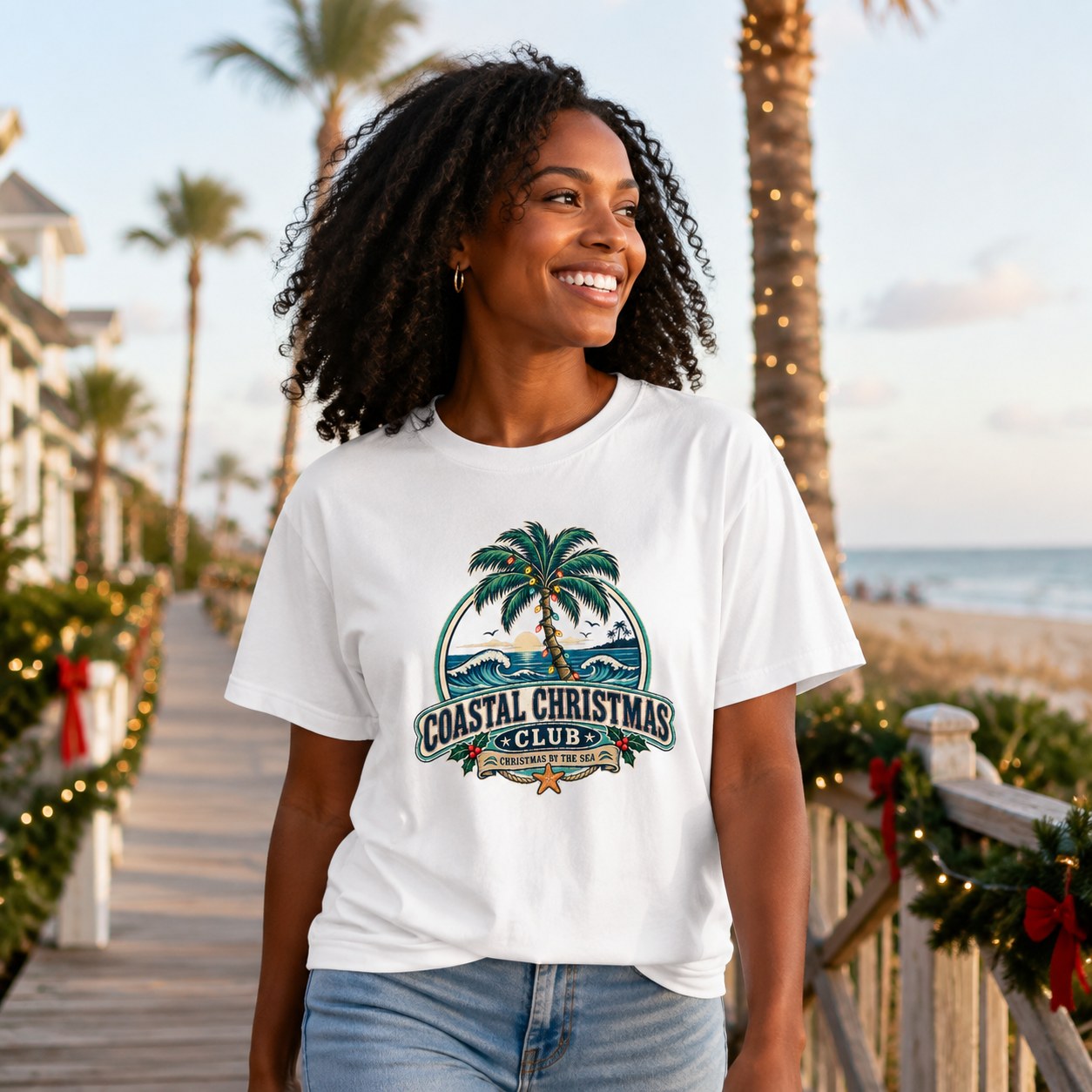 Coastal Christmas Club T-Shirt, Tropical Holiday Graphic Tee