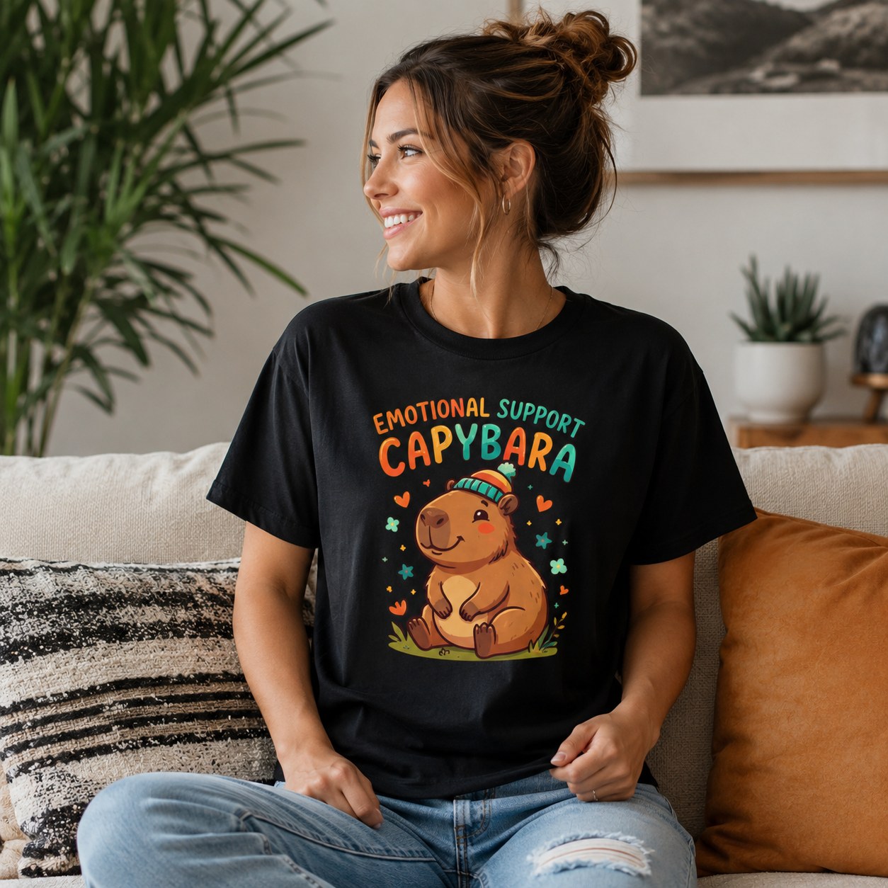 Emotional Support Capybara Graphic T-Shirt – Cute Comfort Animal Tee