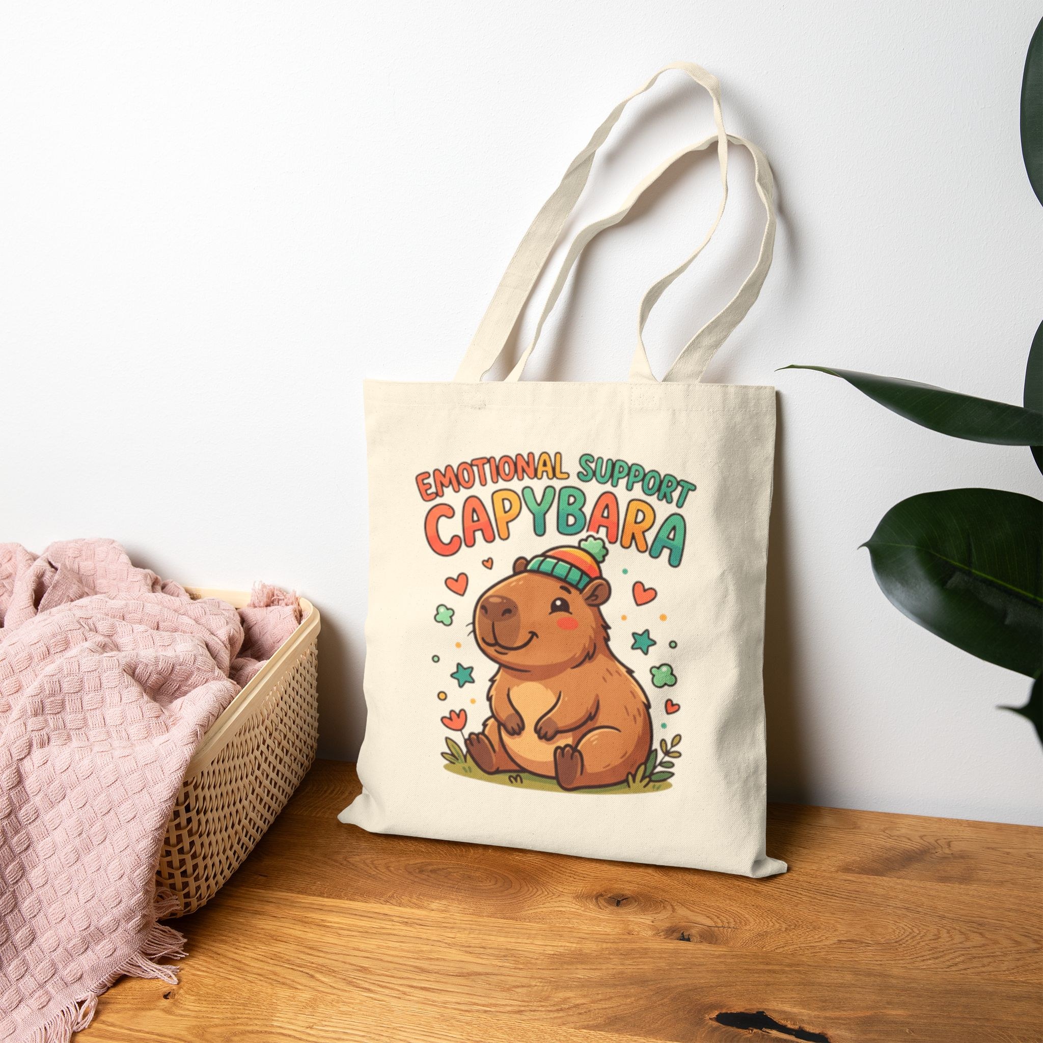 Emotional Support Capybara Tote Bag | Cute Animal Illustration, Canvas Shopper Tote