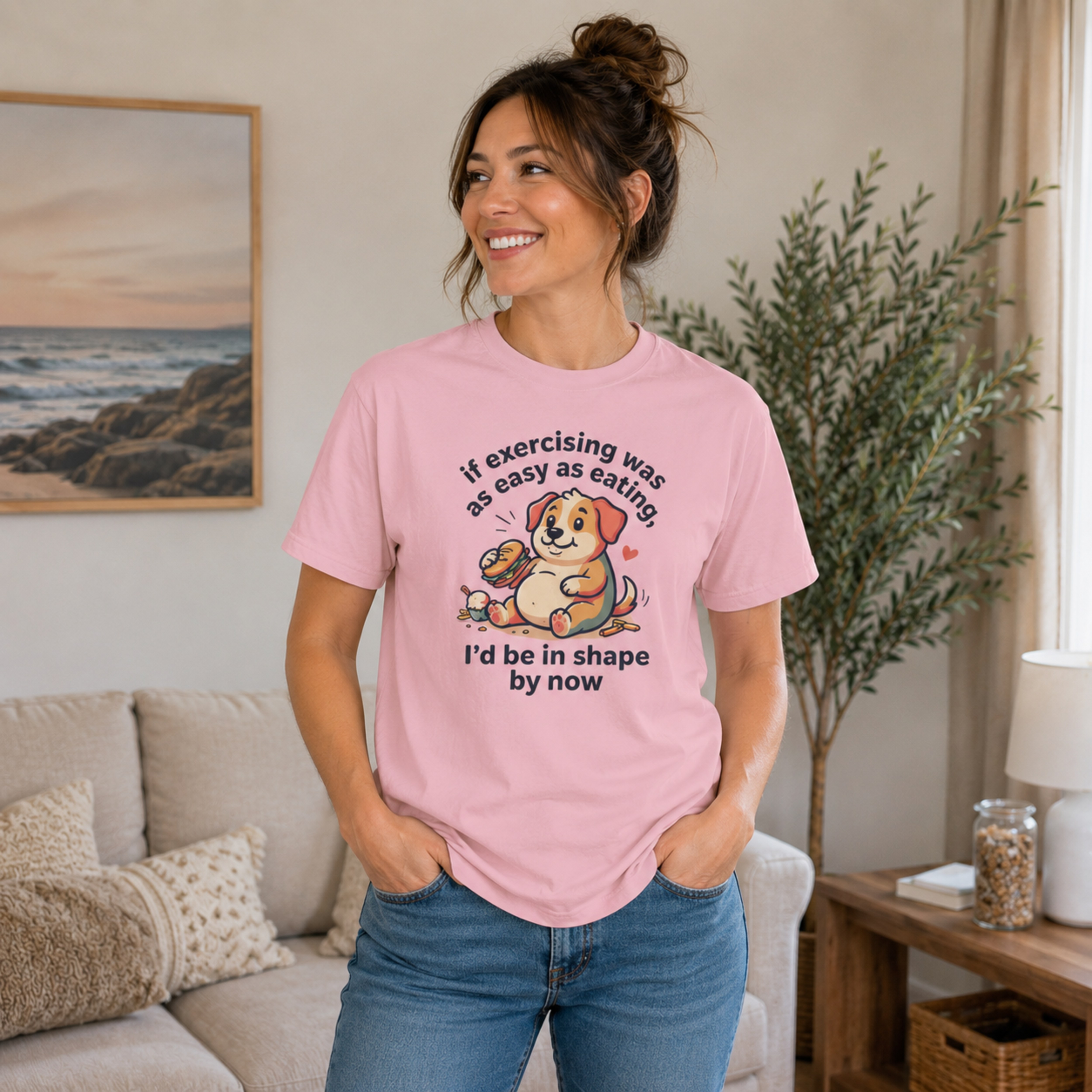 Funny Dog Food Lover Shirt, If Exercising Was As Easy As Eating Tee, Cute Snack Lover Graphic T-Shirt