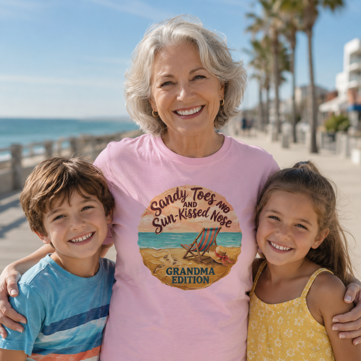 Grandma Edition Beach T-Shirt: "Sandy Toes and Sun-Kissed Nose" Vintage Coastal Tee
