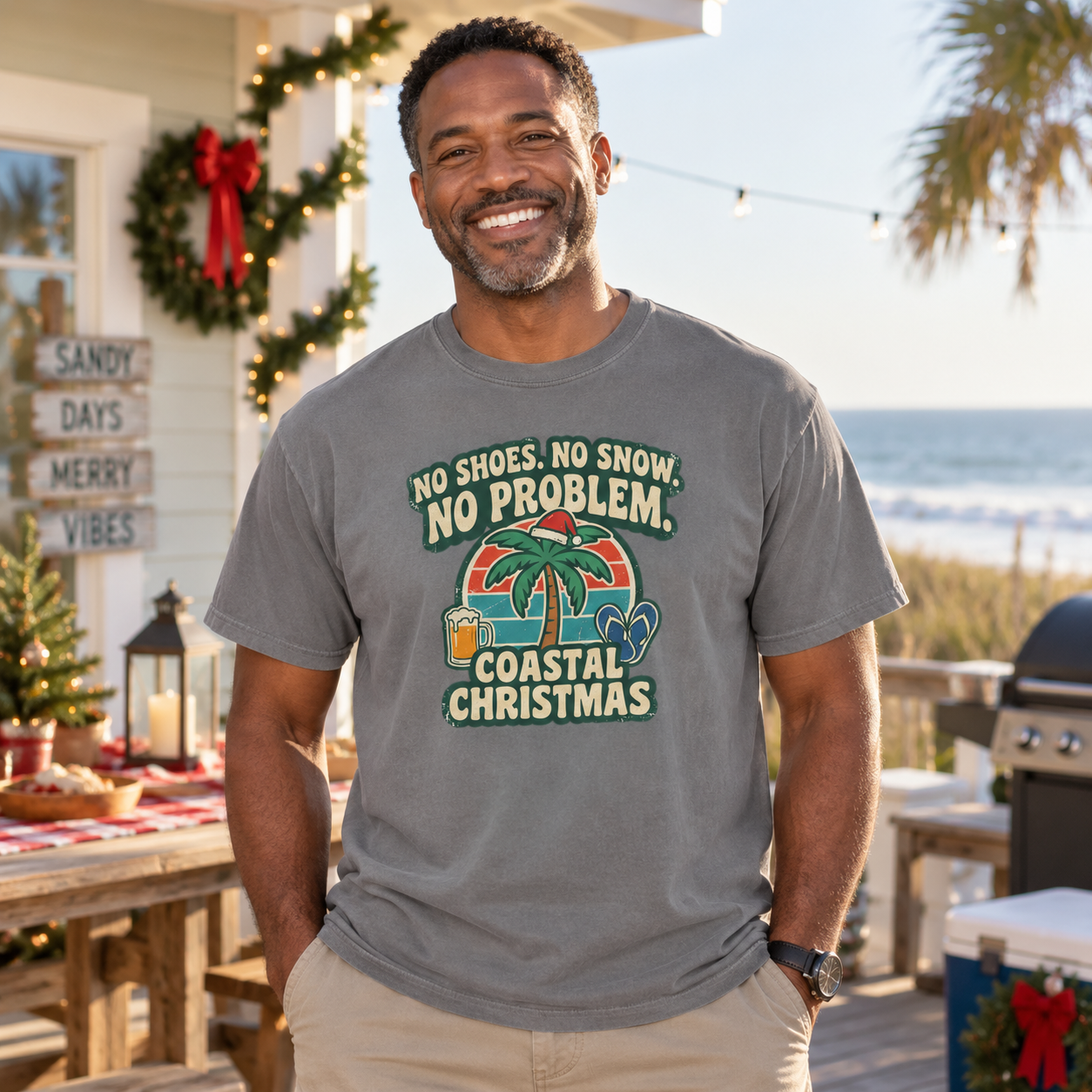 No Shoes, No Snow, No Problem Coastal Christmas T-Shirt