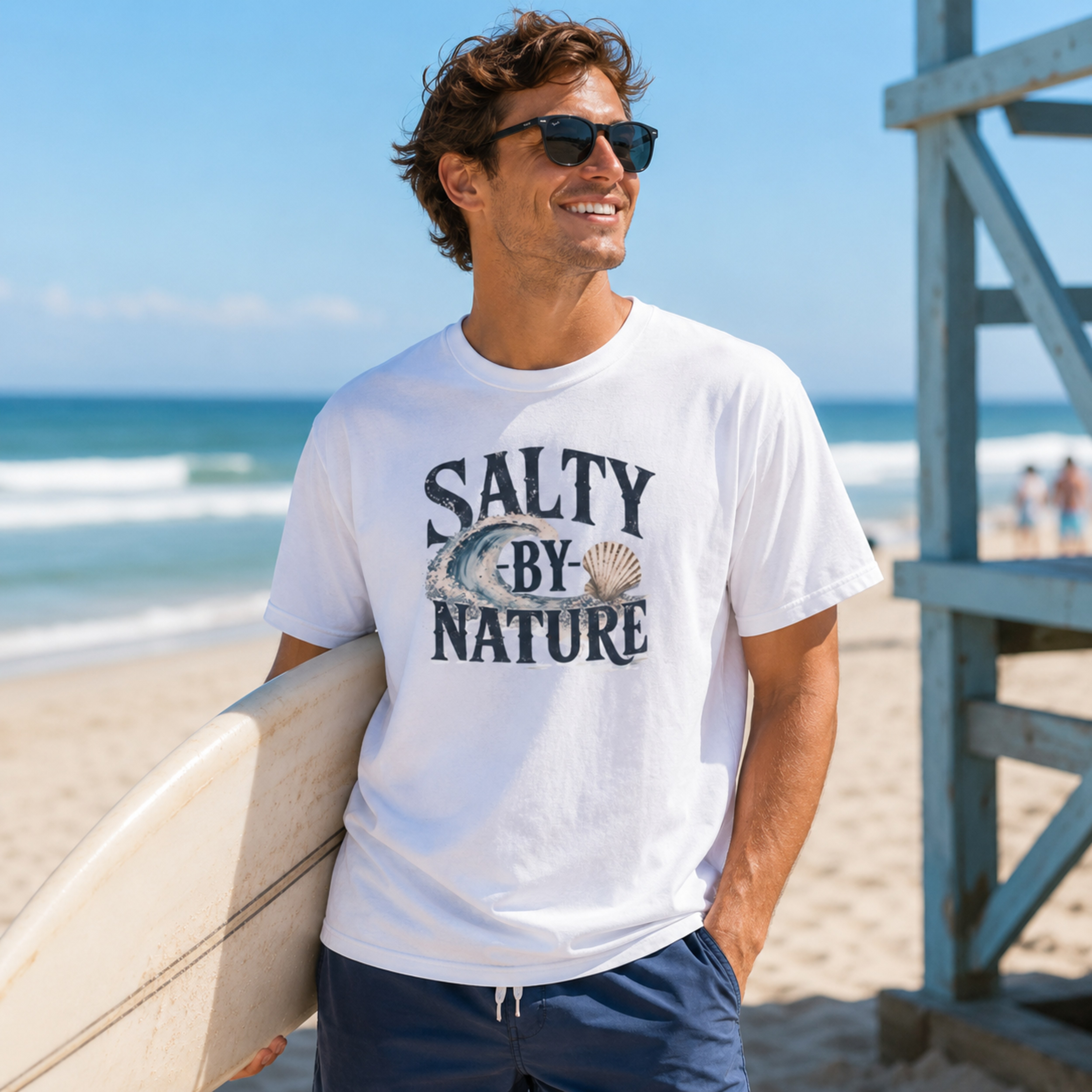 Salty By Nature Beach Shirt | Comfort Colors Coastal Seashell Wave T-Shirt Beach Lover Gift Beach Vacation Apparel