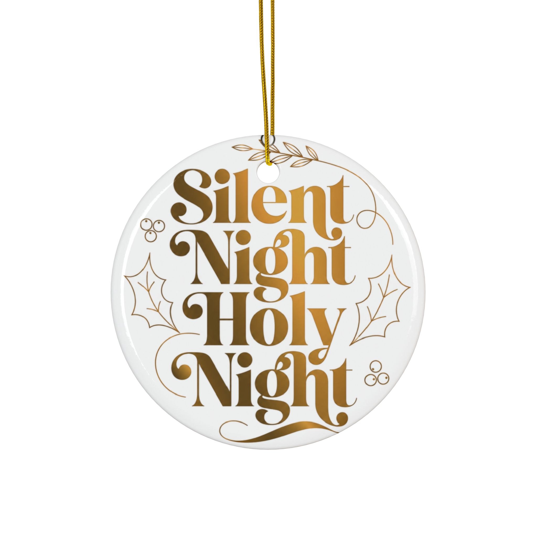 Silent Night Holy Night Ceramic Ornament: Round Two-Sided Christmas Decoration