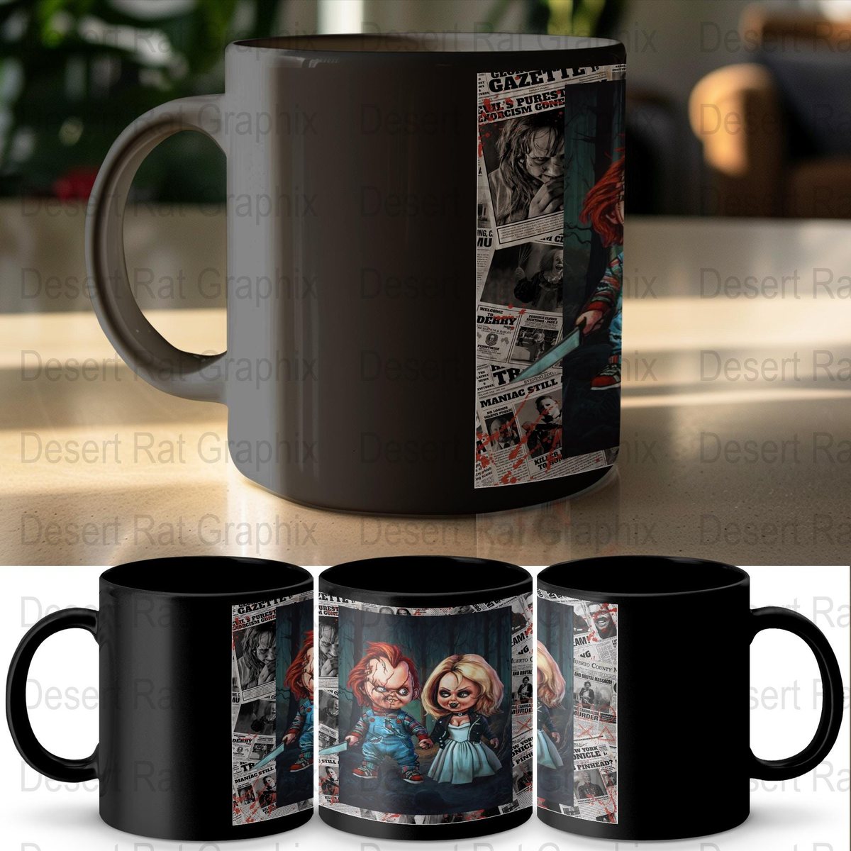 Chucky and Tiffany Horror Mug, Spooky Season Tumbler