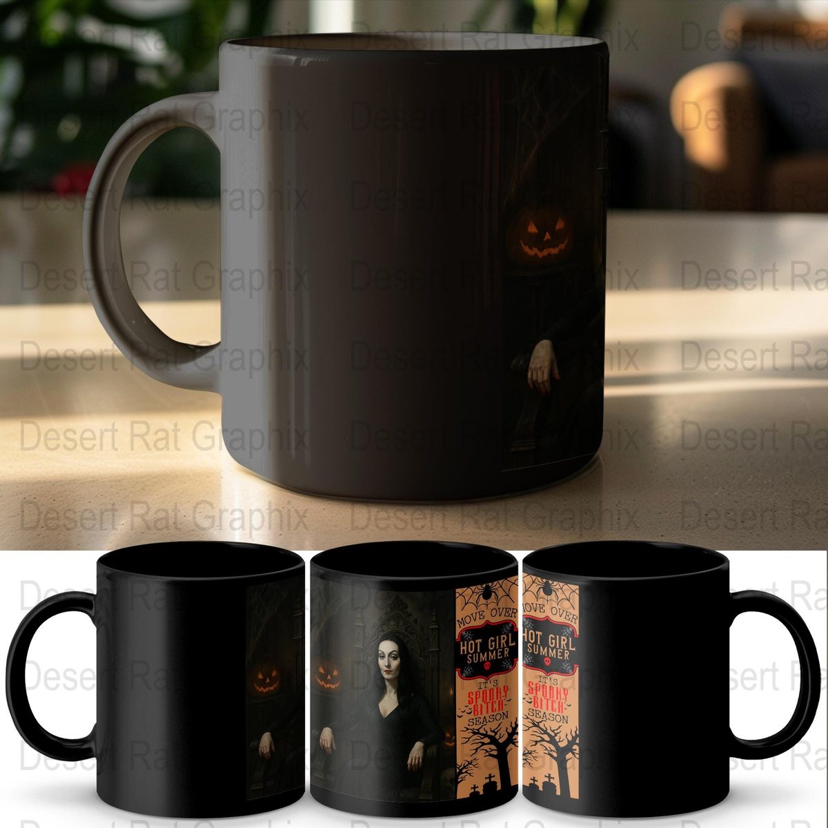 Morticia Addams Halloween Mug, Spooky Season, Gothic Queen