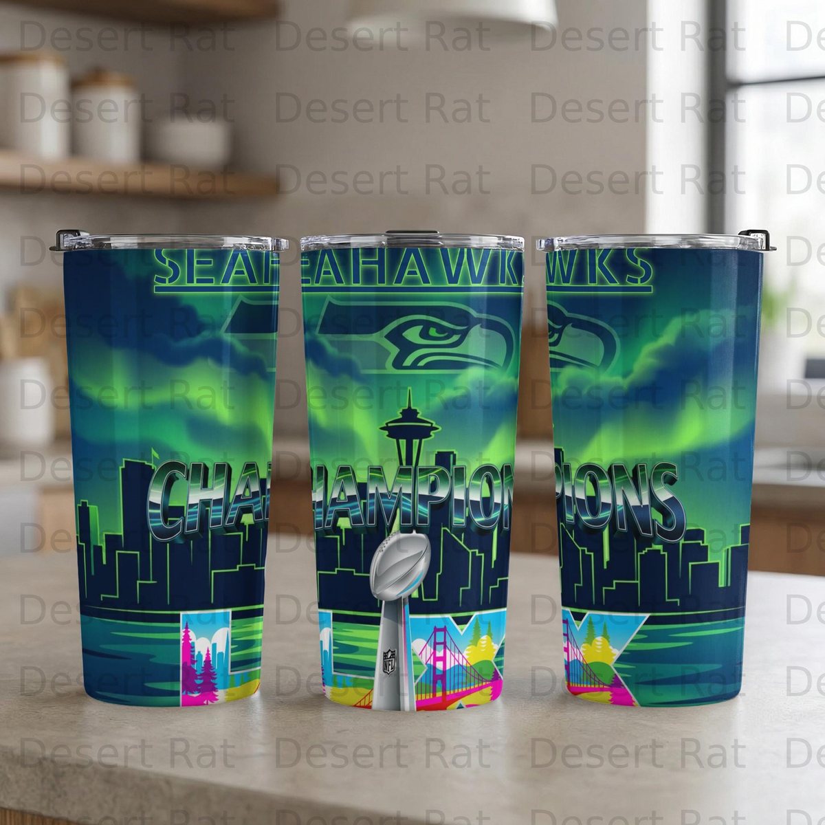 Seahawks Champions Tumbler, Seattle Skyline, Football Fan Gift