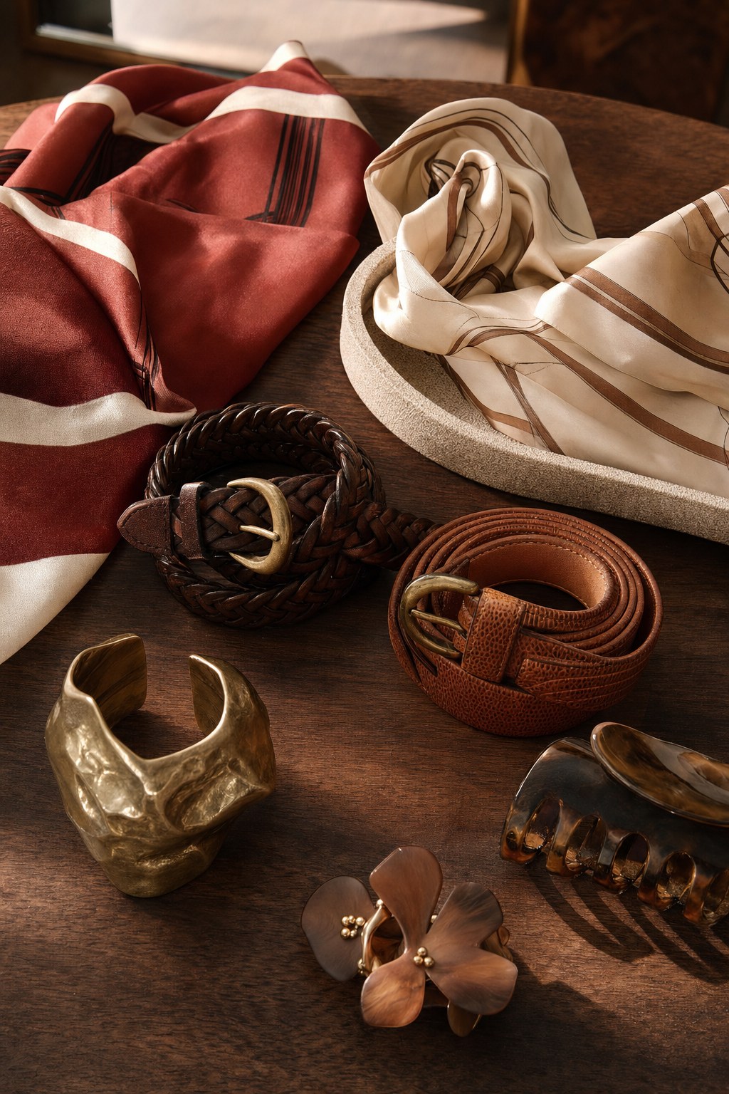 Accessories styled in an editorial boutique setting
