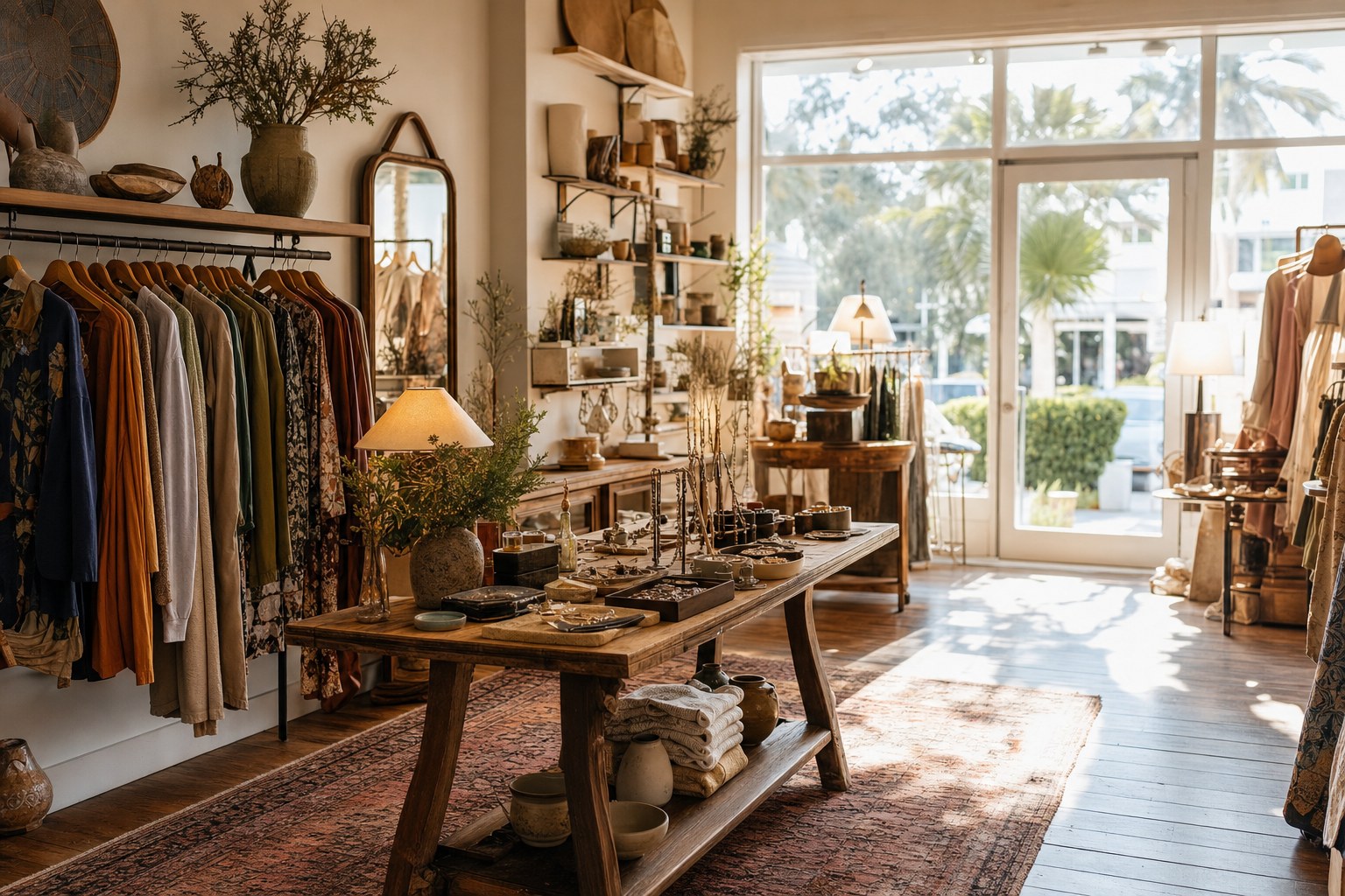 Curated boutique interior with a warm, collected atmosphere