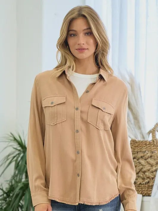 Button Down Washed Shirt with Pocket