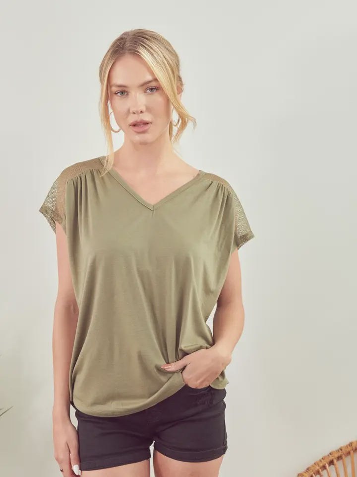 Dolman Sleeve V Neck Knit OLIVE