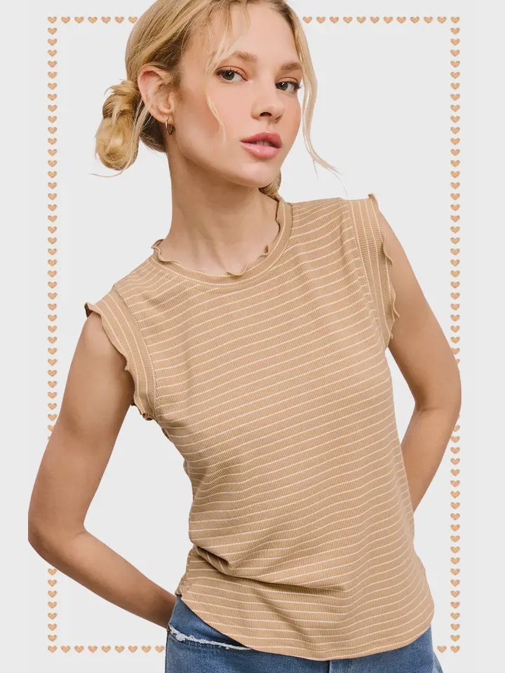 Stretchy Ruffle stripe tank top