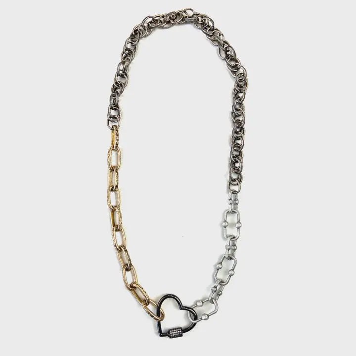 Mixed Chunky Chains W/Heart Carabiner Closure