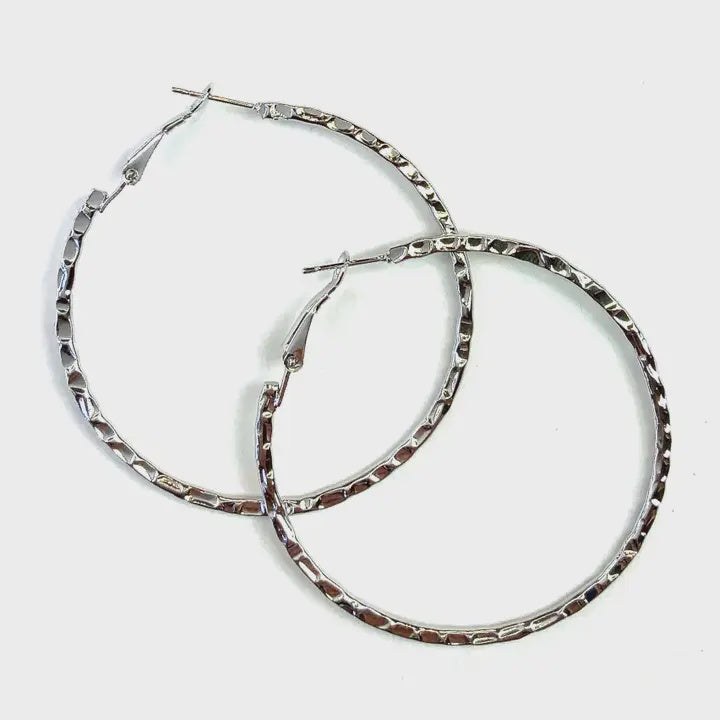 Lg. Hammered Silver Hoop Earrings