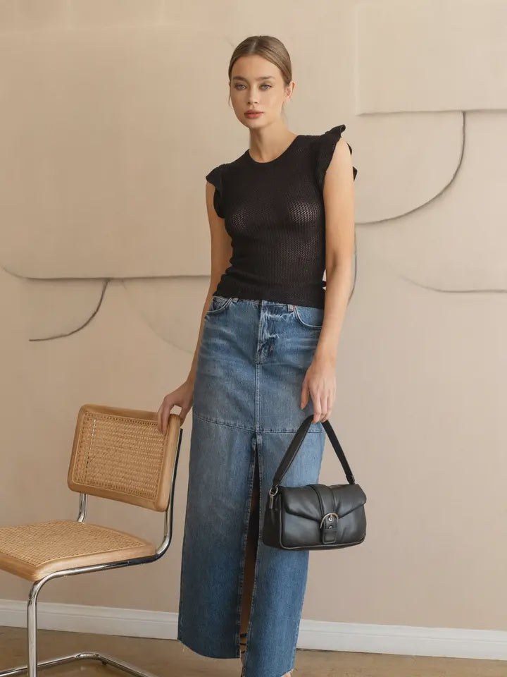 Ruffle sleeve Gauze knit top