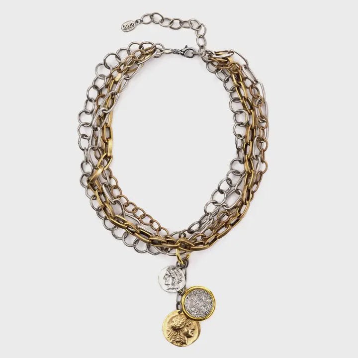 Rustica Multi Chain Necklace with Coin Cluster Pendant