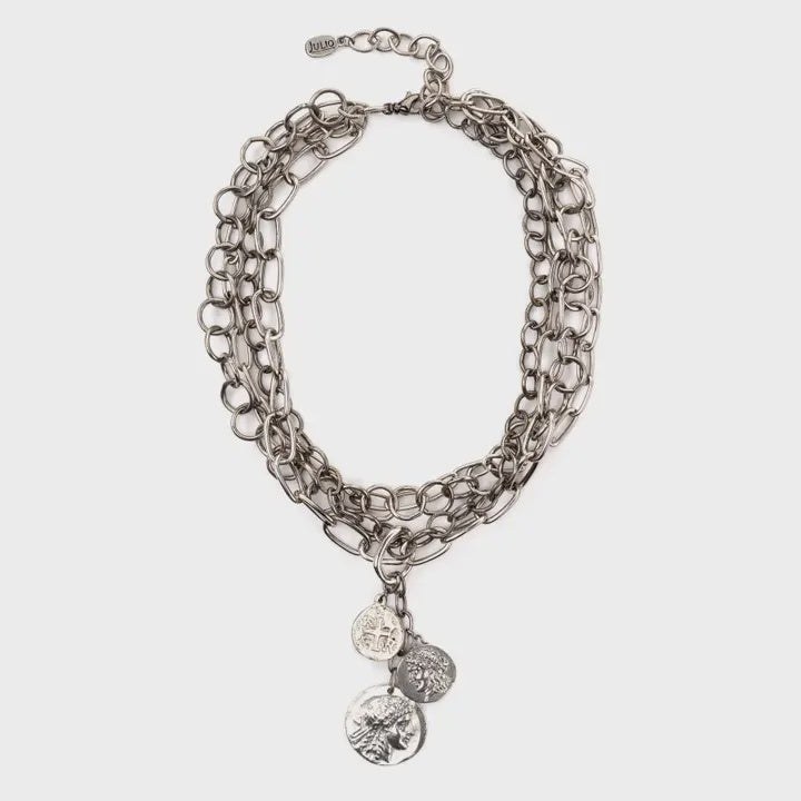 Rustica Multi Chain Necklace with Coin Cluster Pendant silver