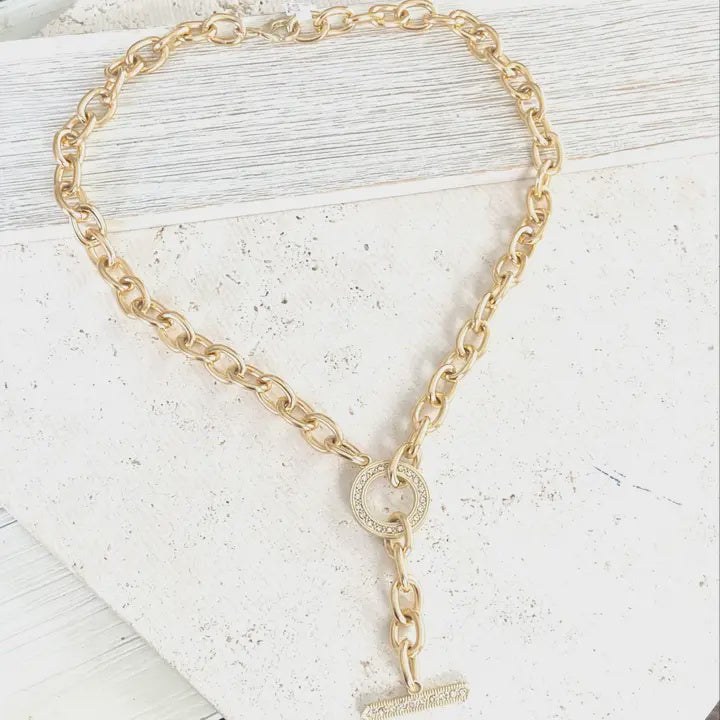 Chunky Y Chain Matte Gold Necklace Non Tarnishing Jewerly