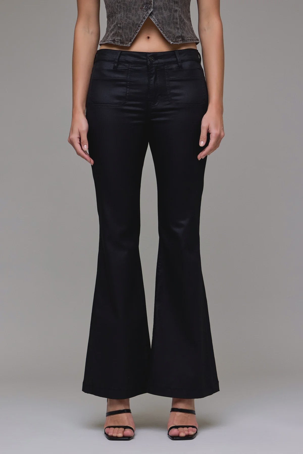 Mid Rise Coated Black Flare